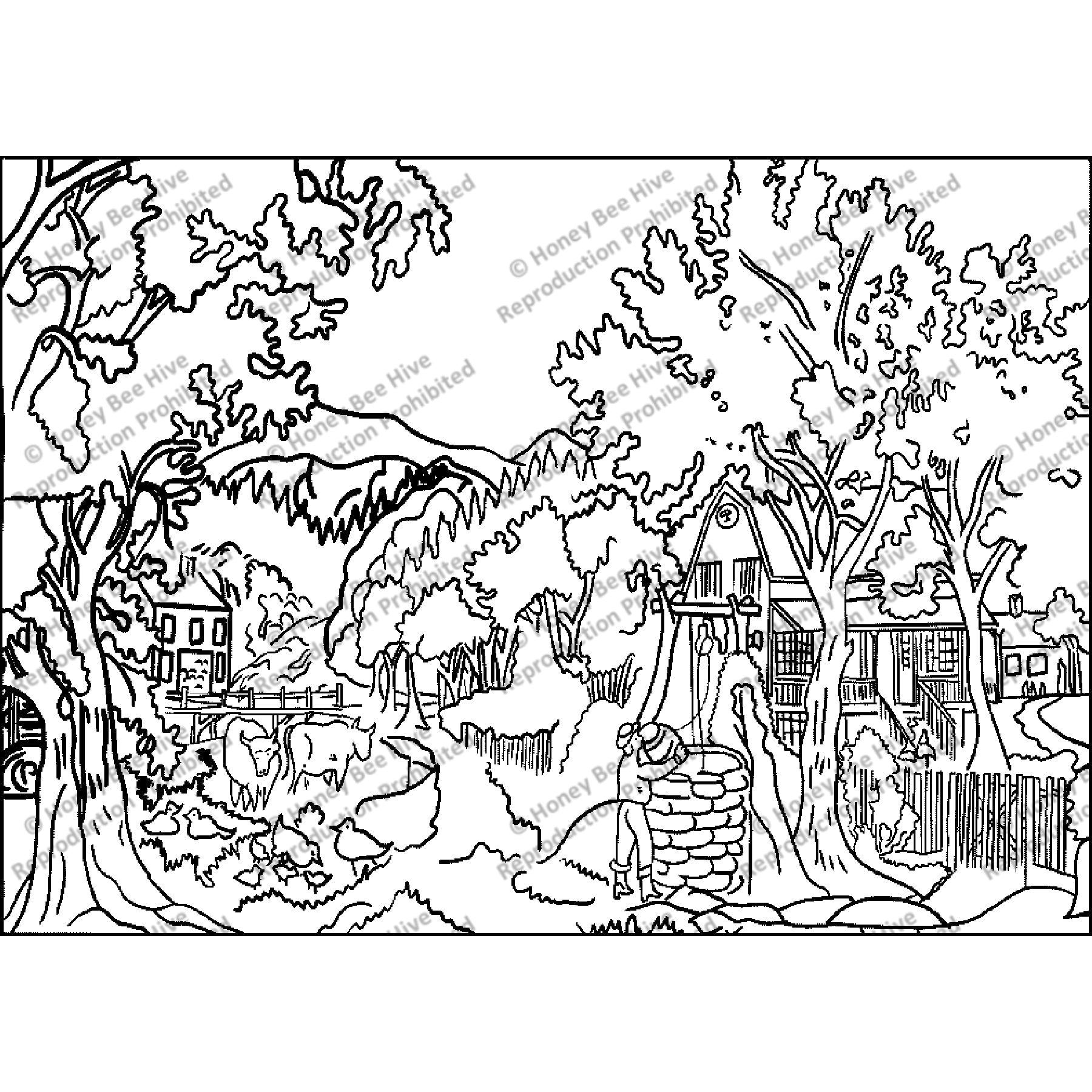 Old Oaken Bucket, rug hooking pattern