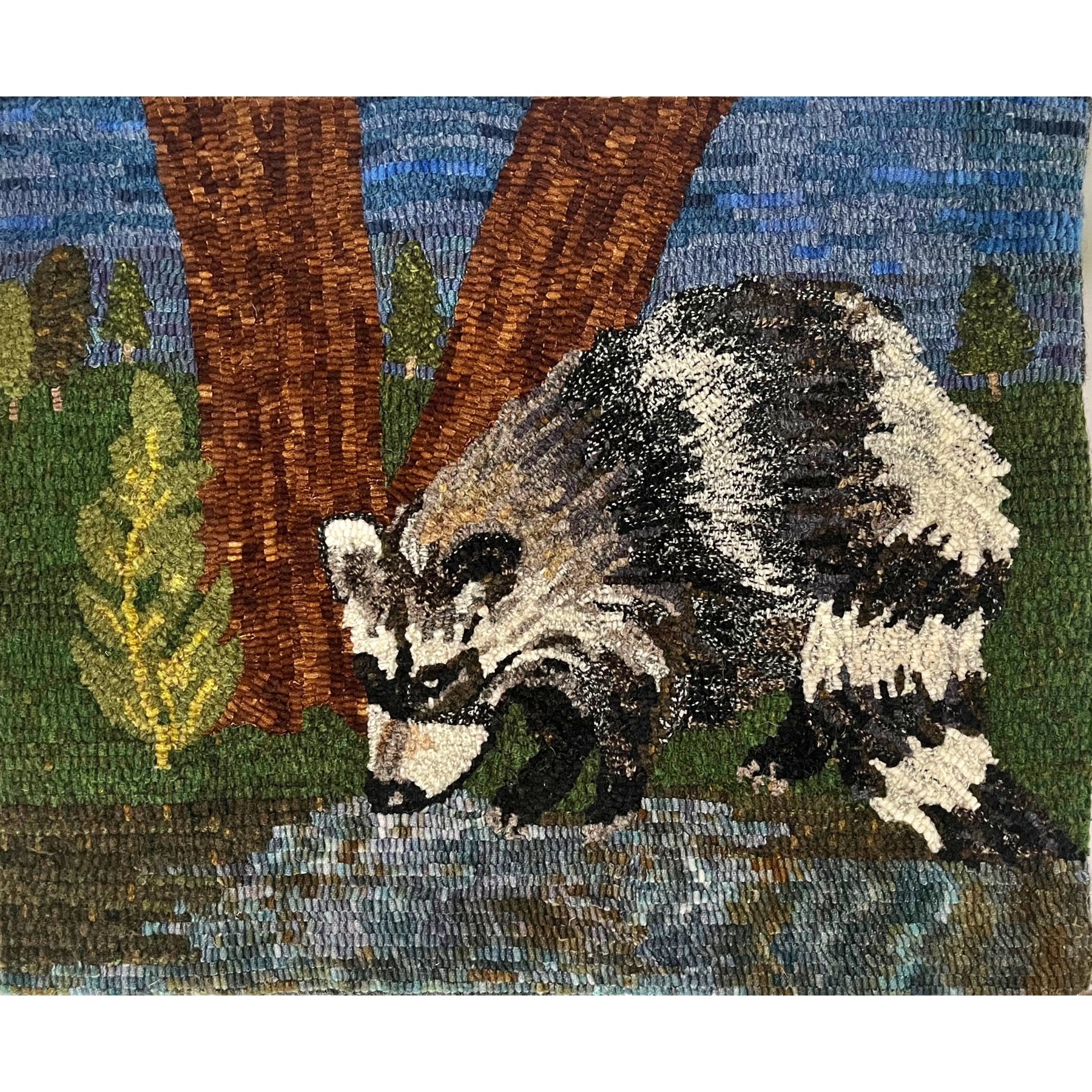 Thirsty Bandit, rug hooked by Cheryl Perilloux