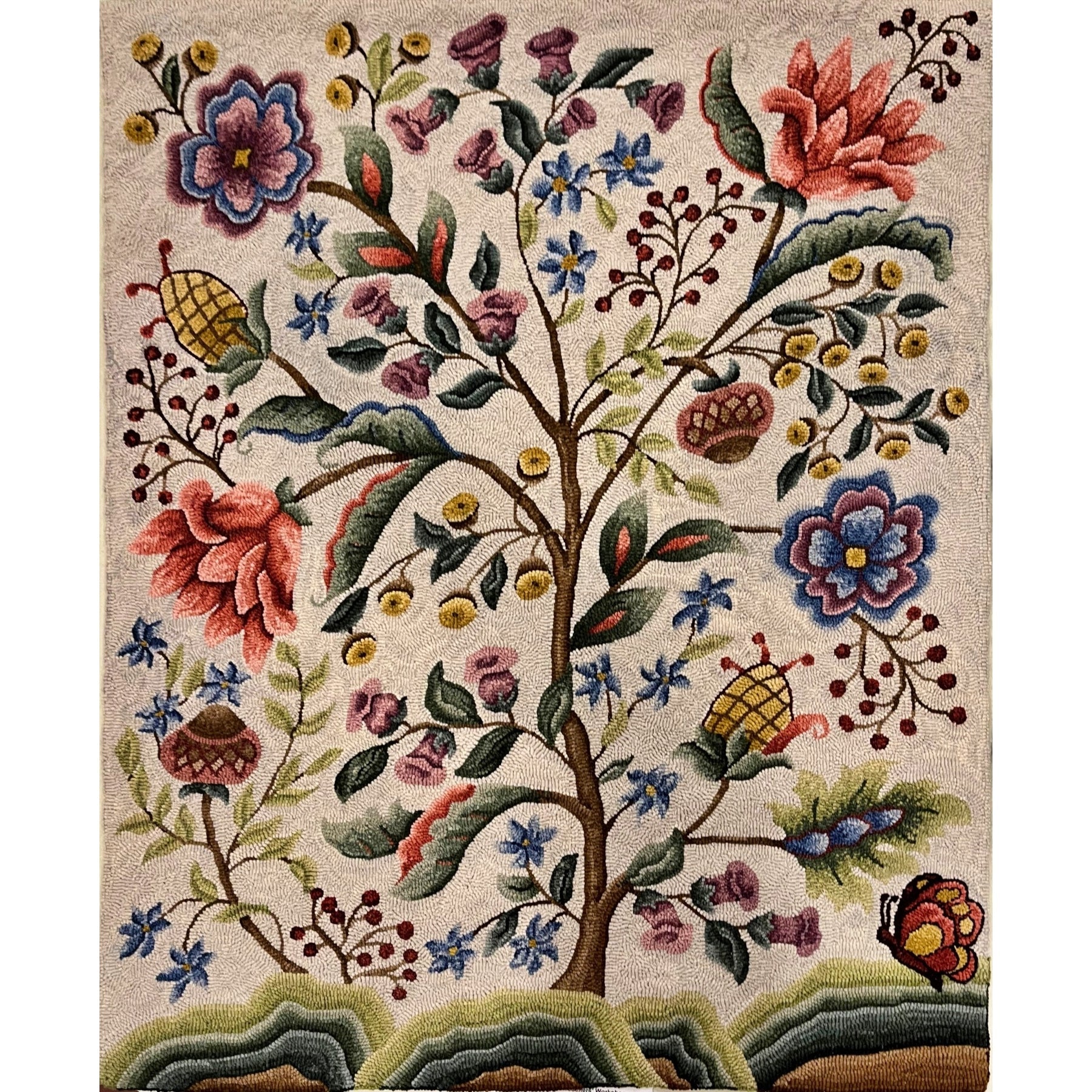 Crewel Firescreen, rug hooked by Mary McGrath