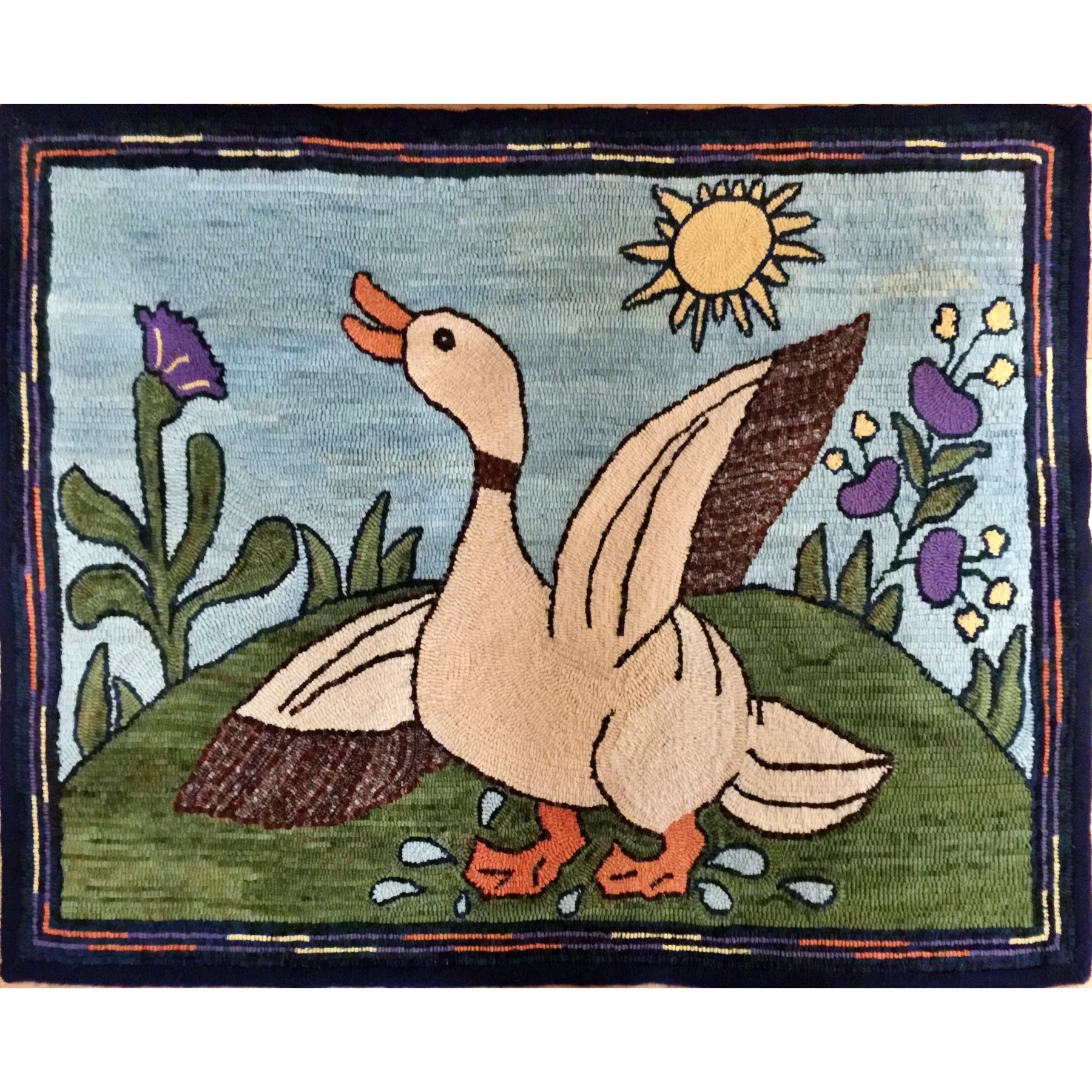 Puddle Duck, rug hooked by Jane Dickson