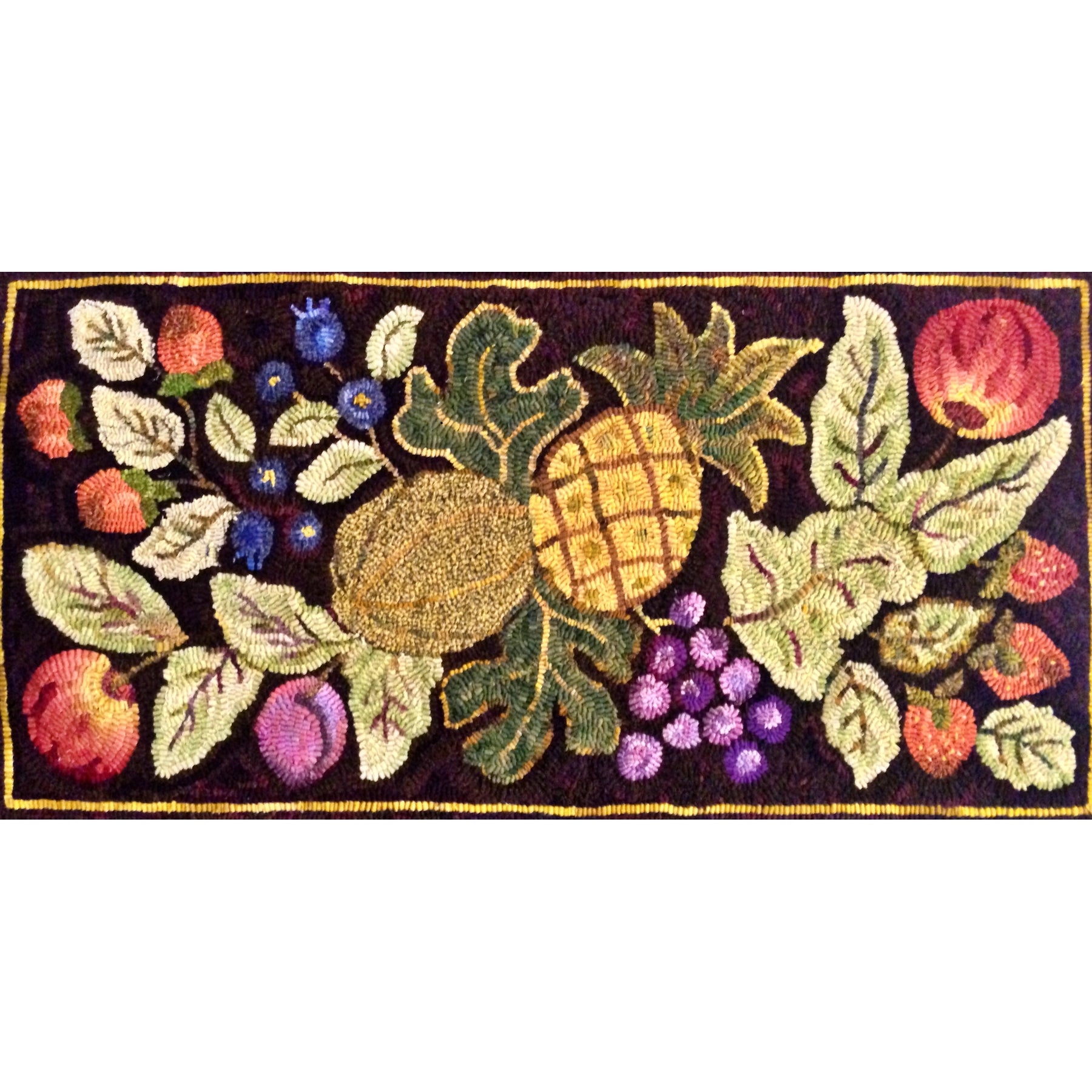 Primitive Fruit, rug hooked by Paula Manning