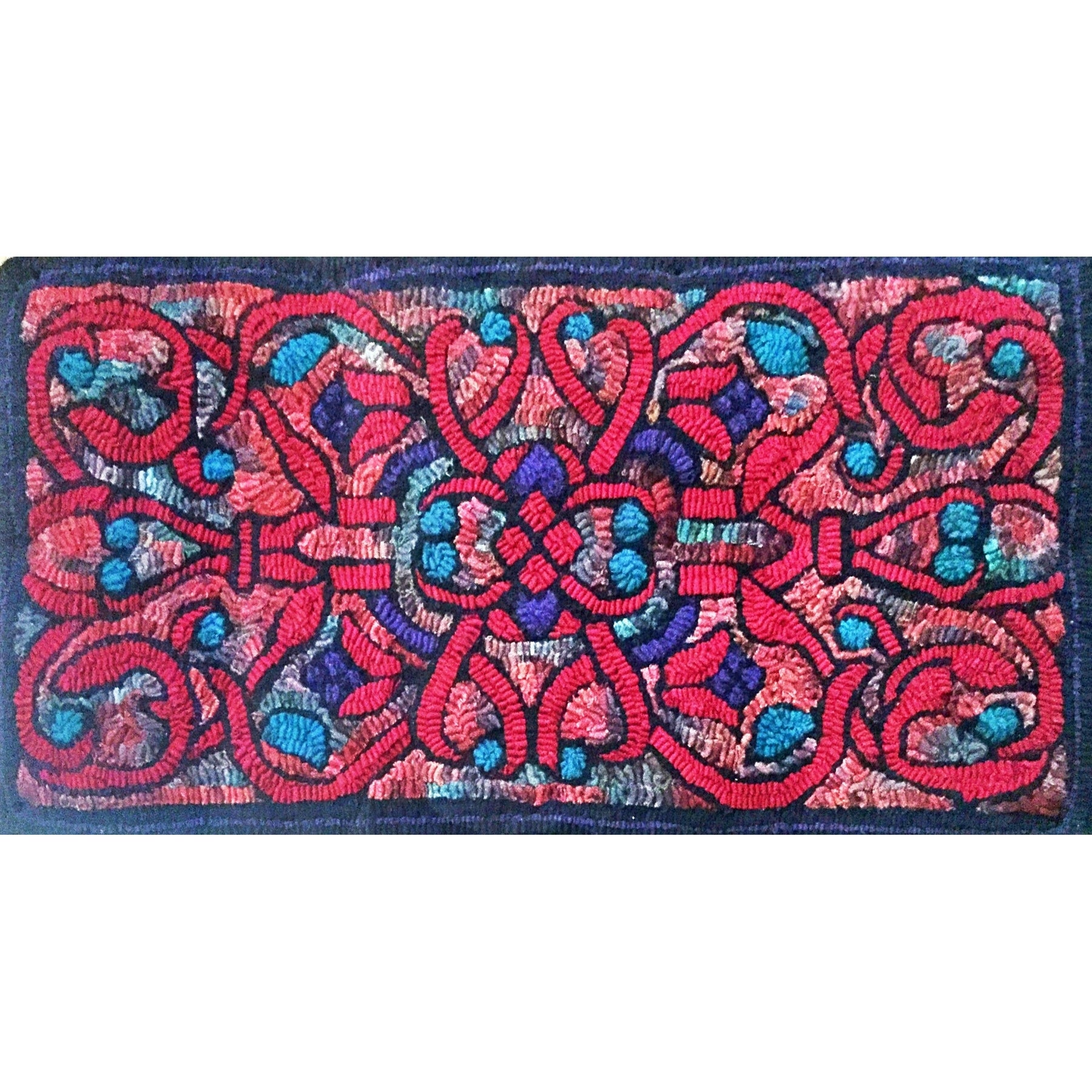 Stained Glass Bench, rug hooked by Linda Neary