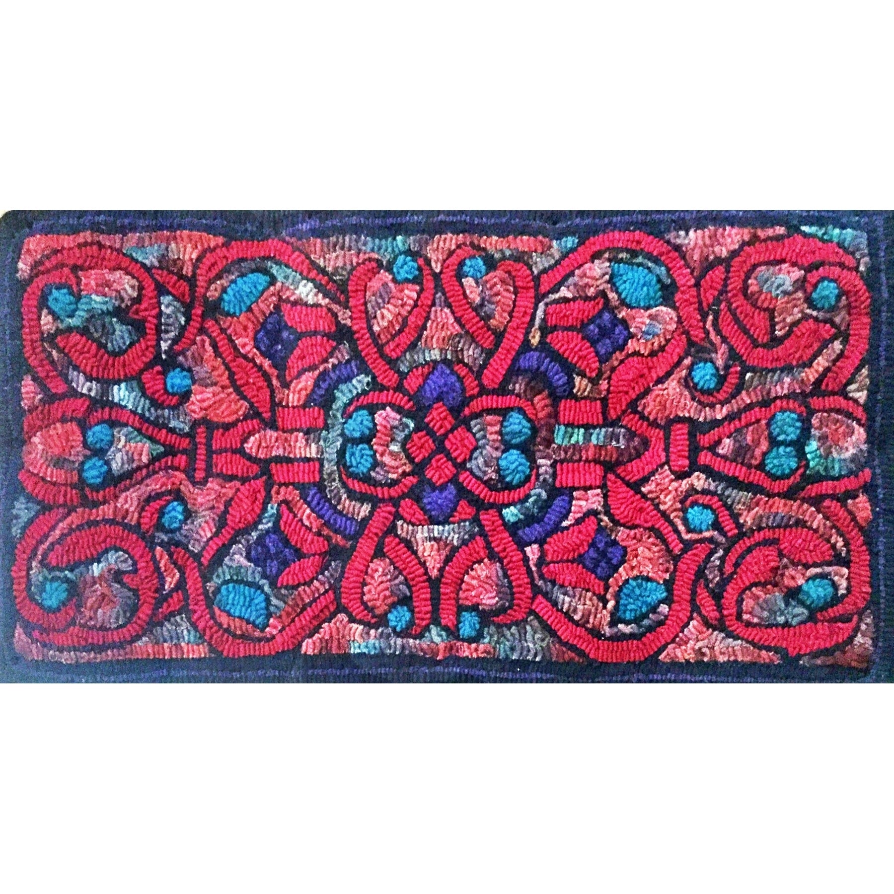 Stained Glass Bench, rug hooked by Linda Neary