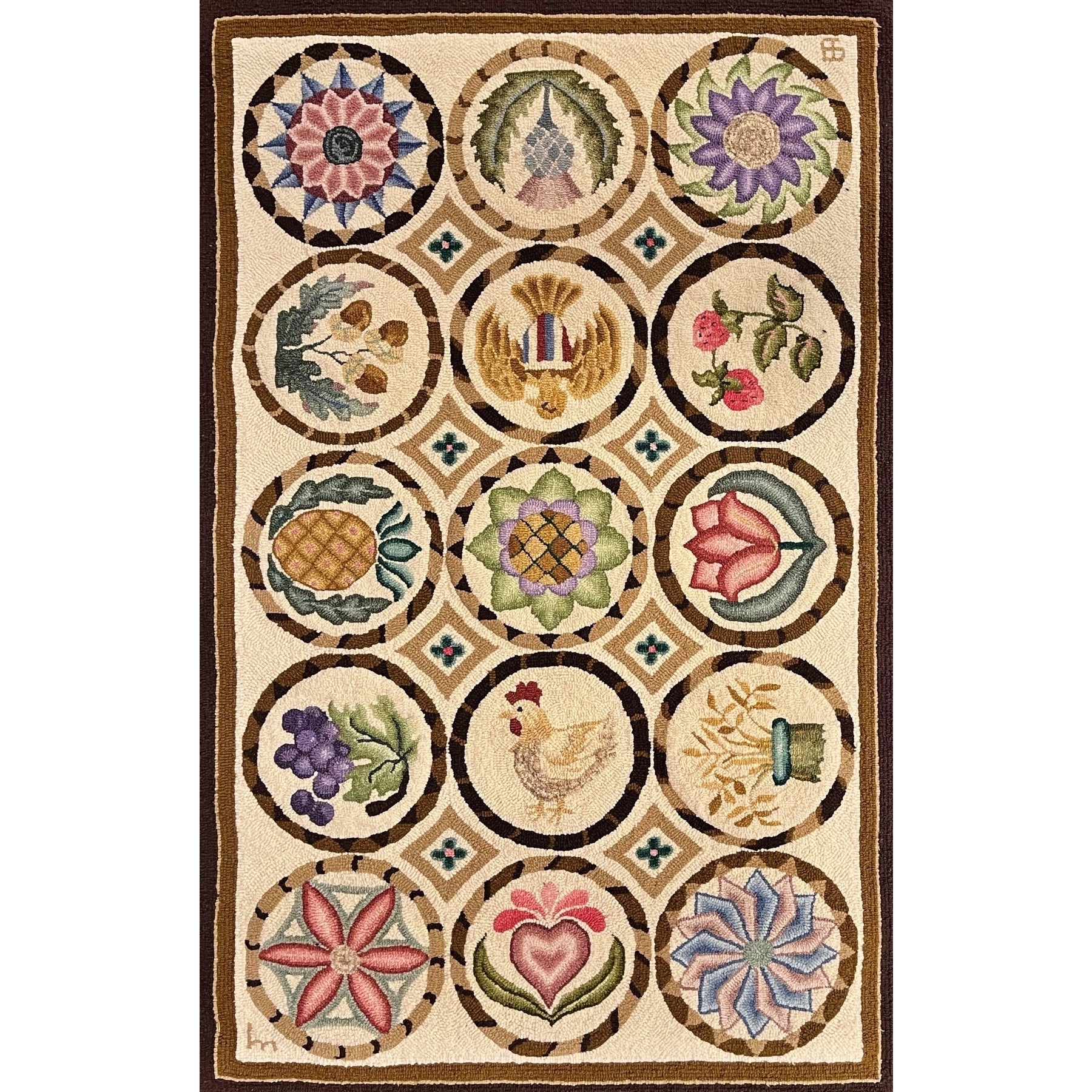 Buttermolds, rug hooked by Linda Gillen