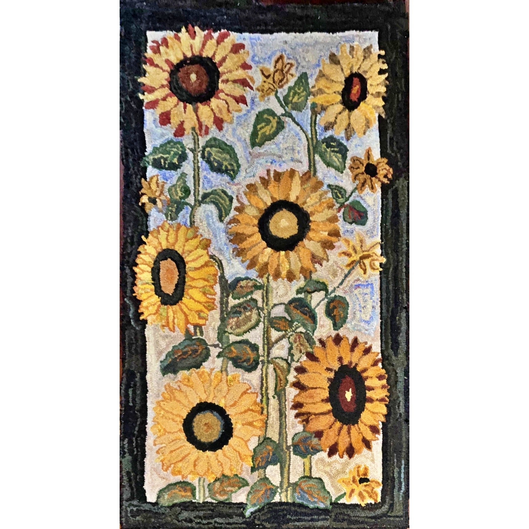 Sunflowers, rug hooked by Carin Froelich