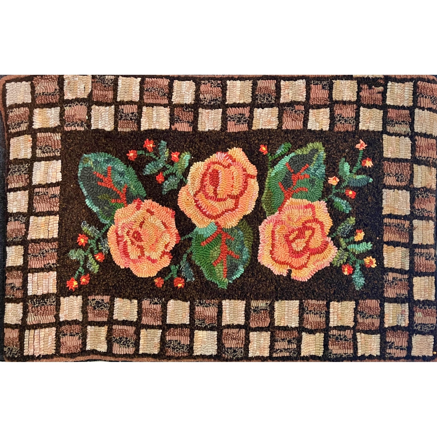 Three Rose Antique, rug hooked by Janet Williams