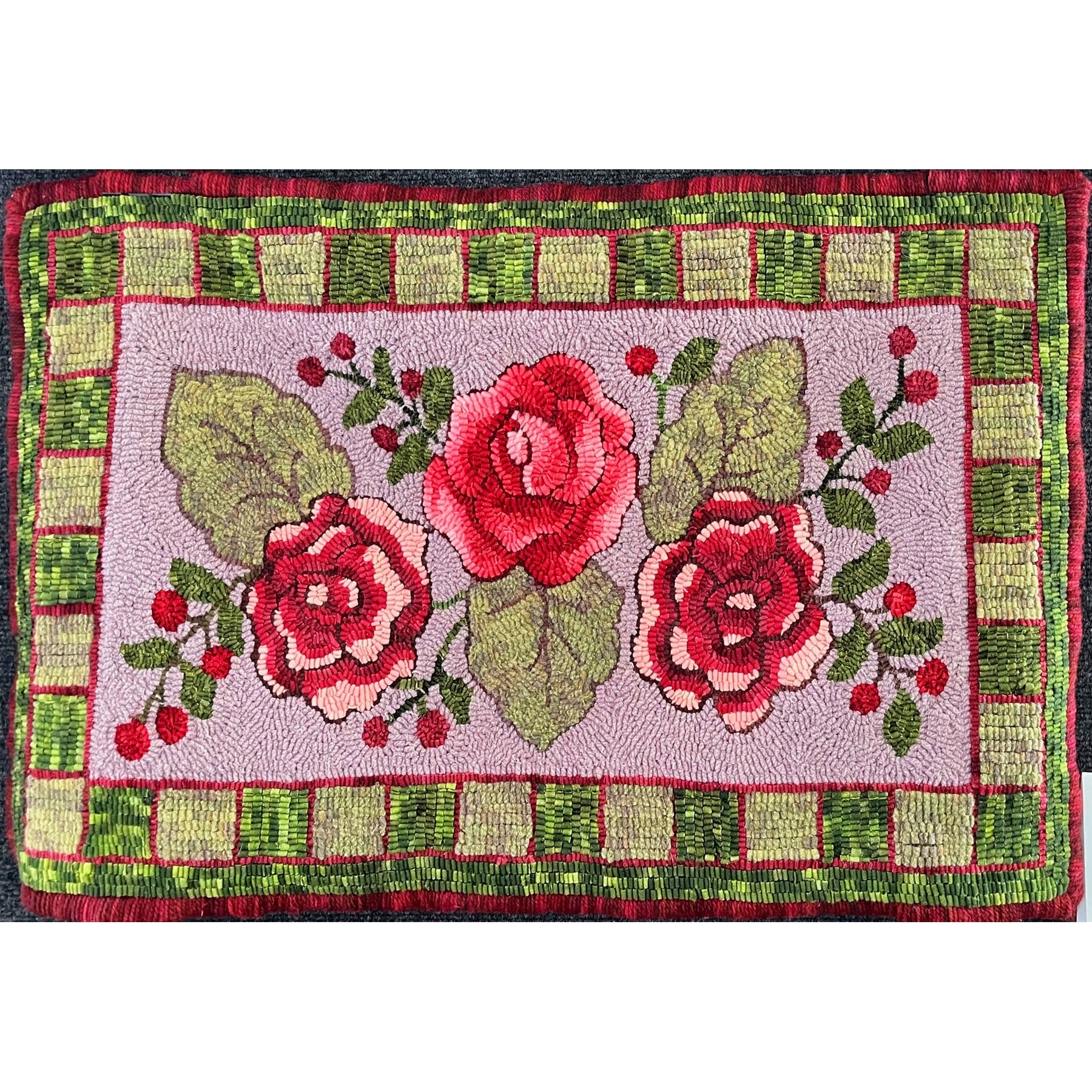 Three Rose Antique, rug hooked by Judy Eldridge-Root