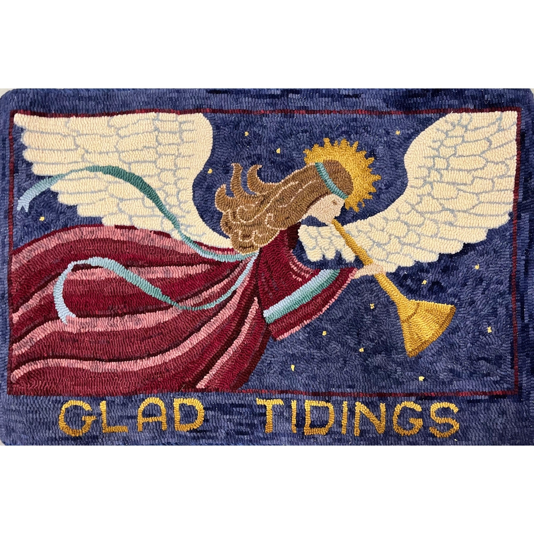 Glad Tidings, rug hooked by Connie Bradley