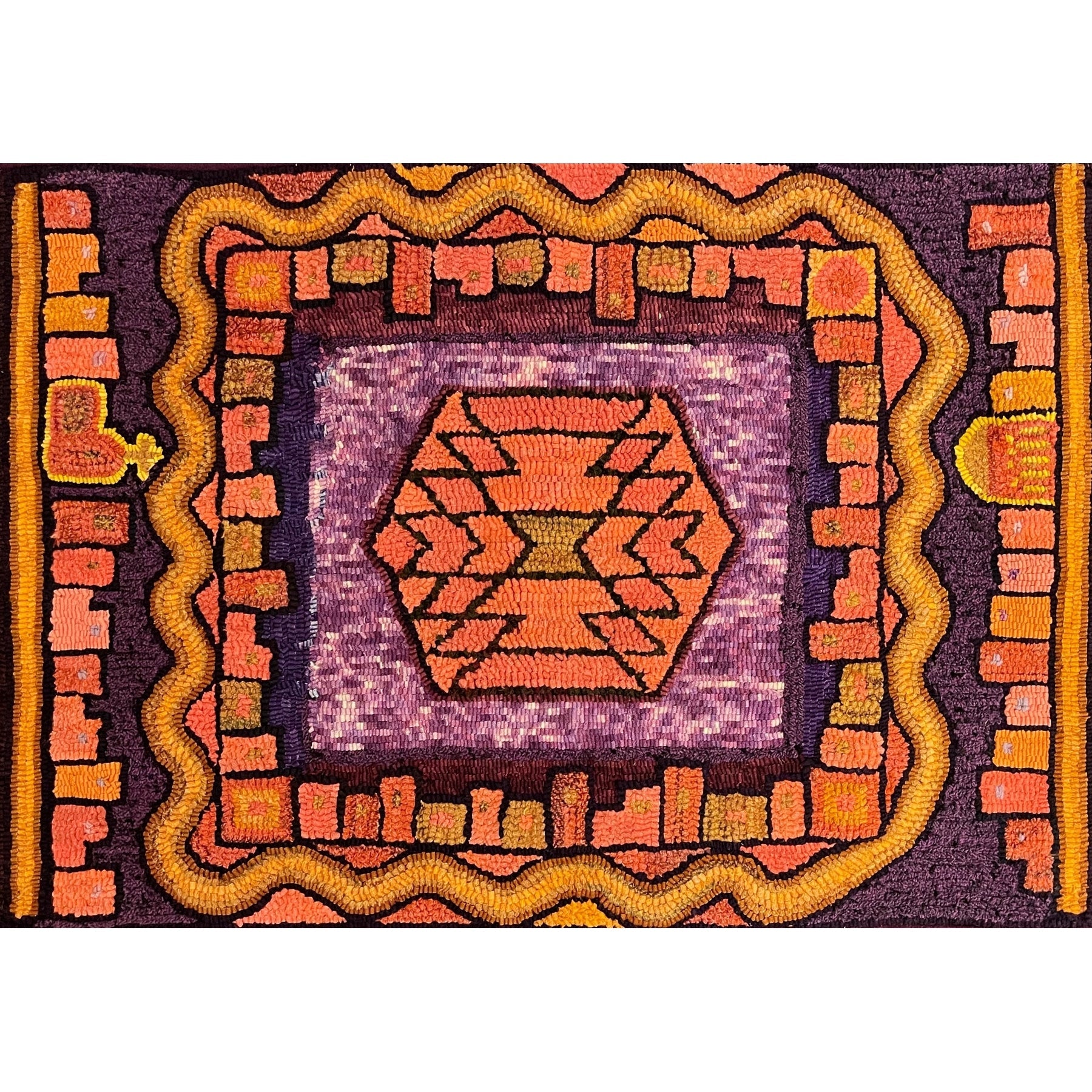 Mini Tribal Kilim, rug hooked by Elise Olsen