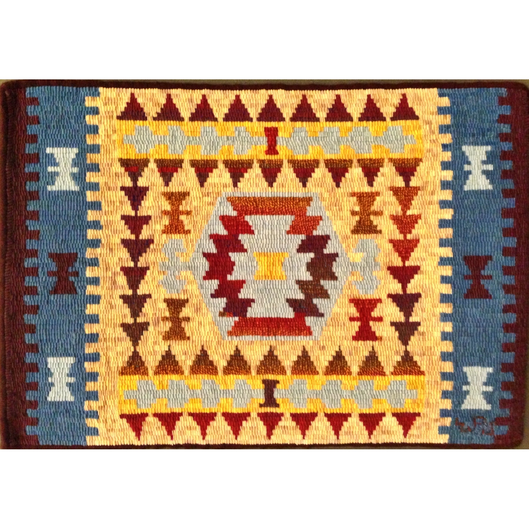 Mini Tribal Kilim, rug hooked by Laura Pierce