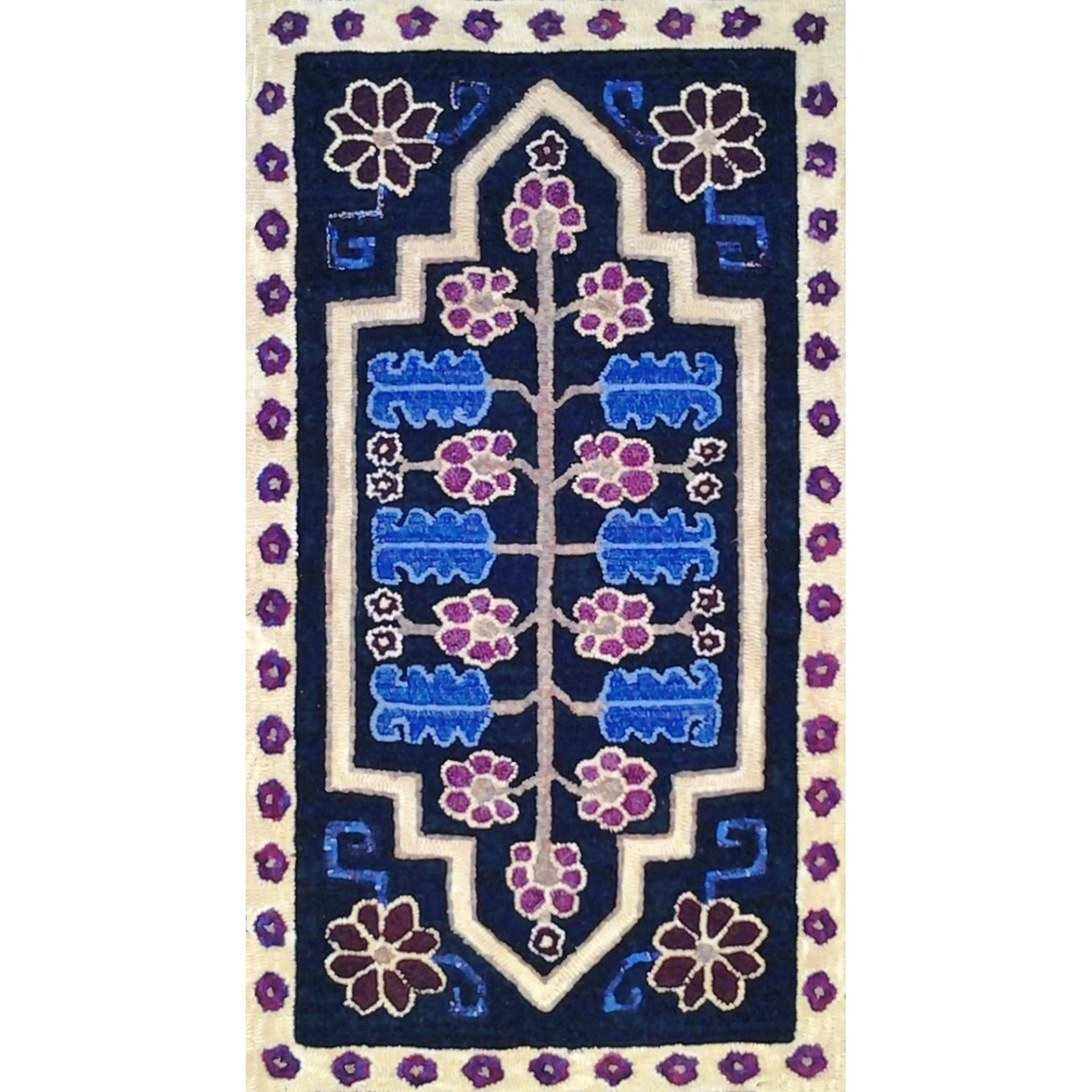 Khotan (Wide Cut) - Small, rug hooked by Joan Traxler