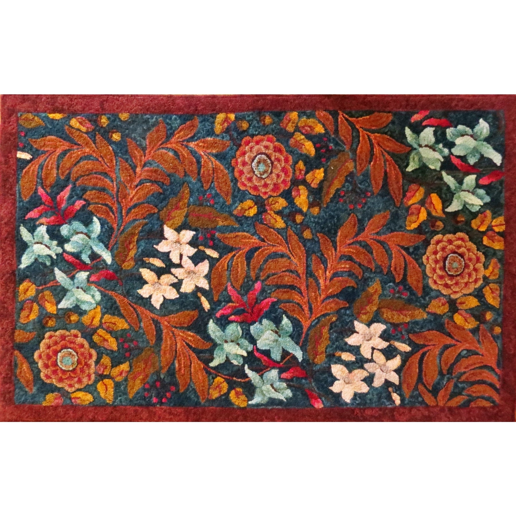 Larkspur Chintz, rug hooked by Juliana Kapusta