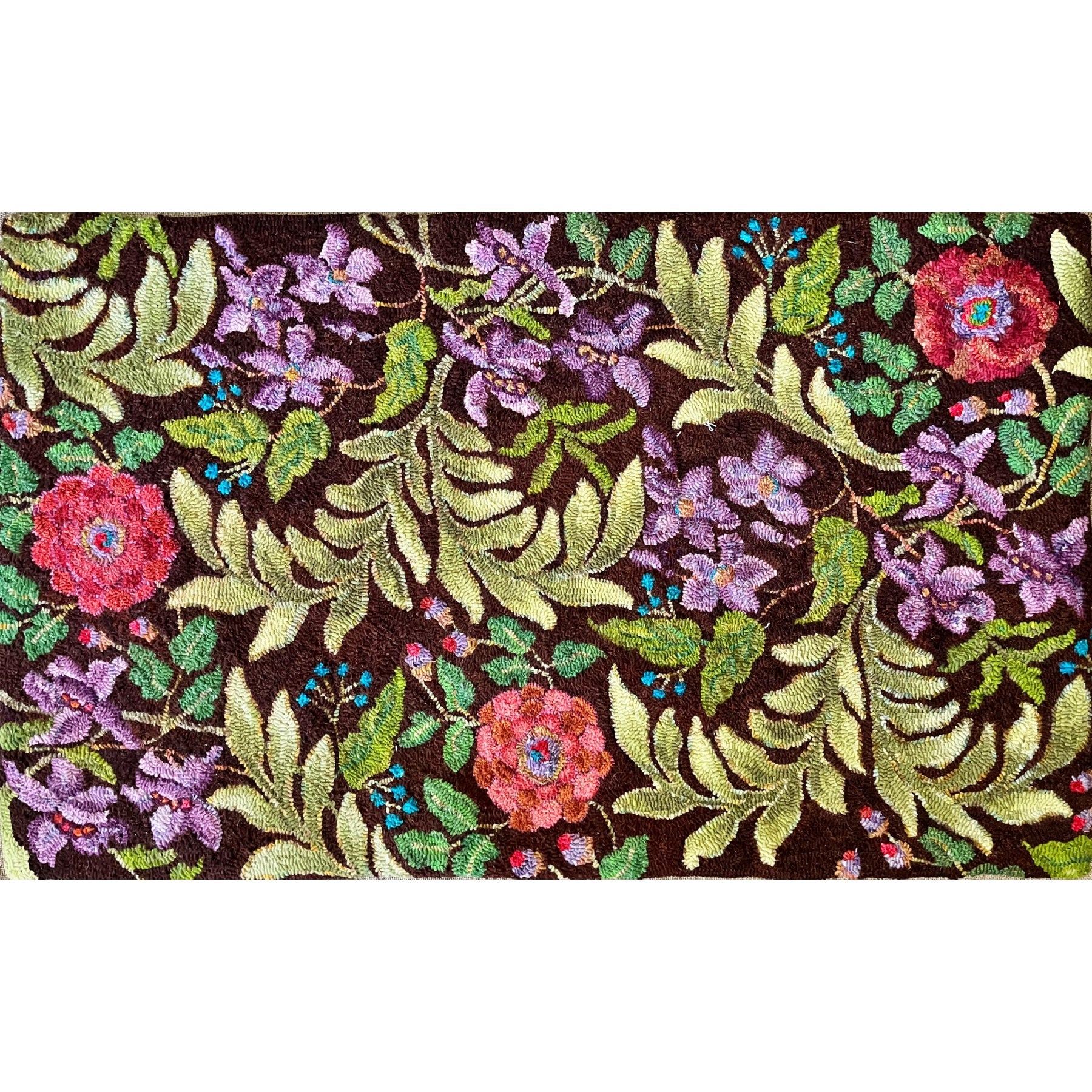 Larkspur Chintz, rug hooked by Melissa Pattacini