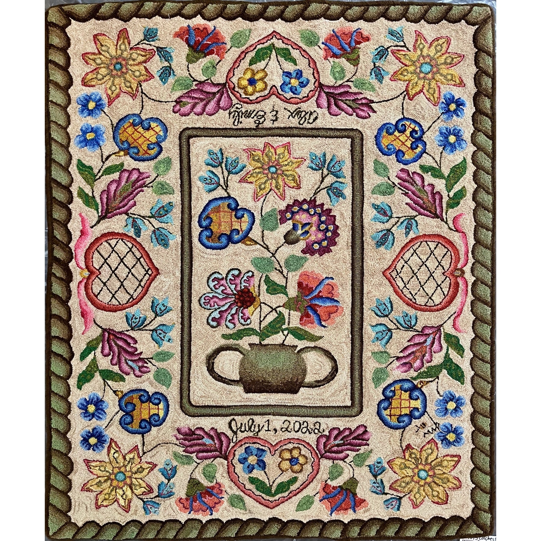 Colchester - Bed Rug, rug hooked by Melissa Pattacini