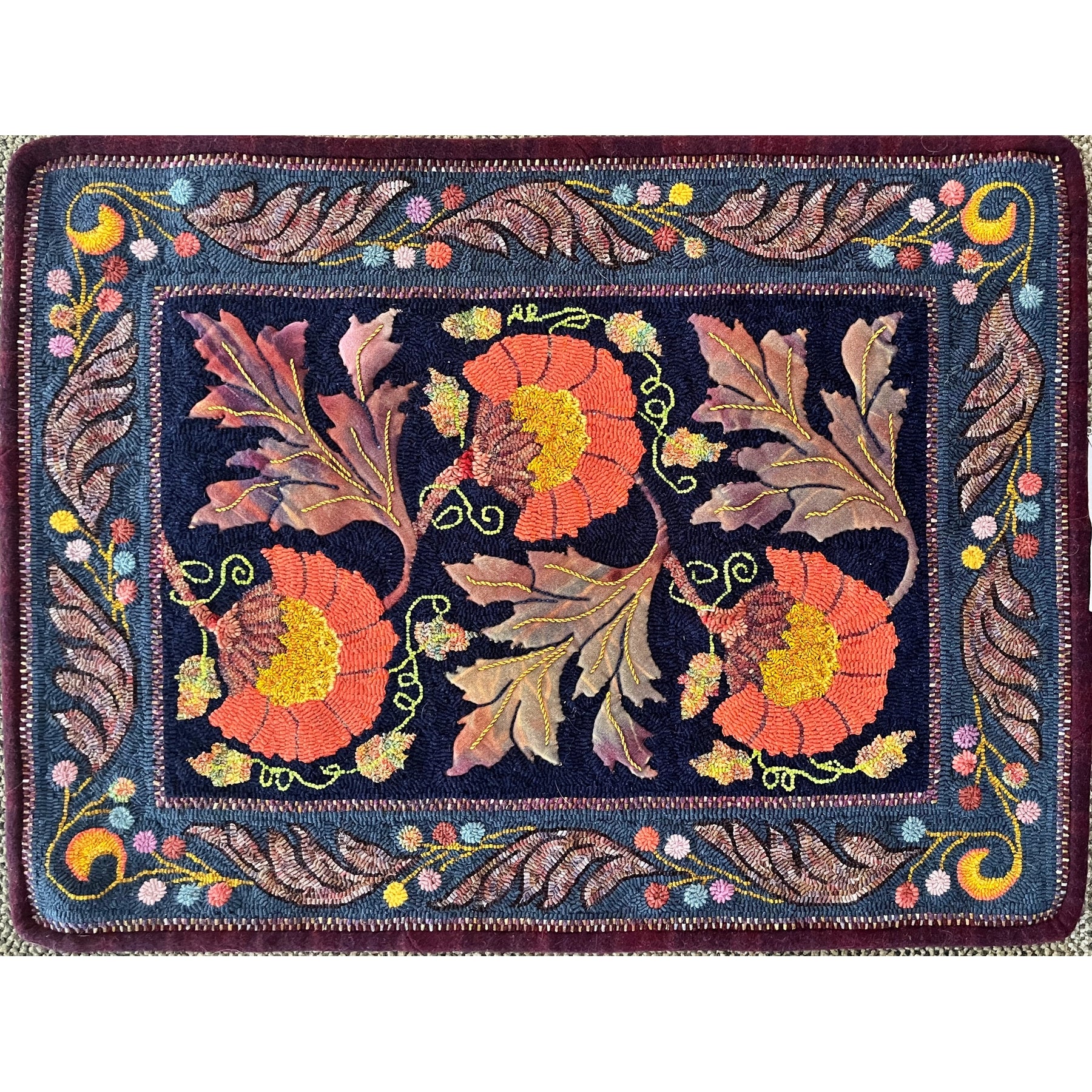 Woodbound Morris Small, rug hooked by Helen Mar Parkin