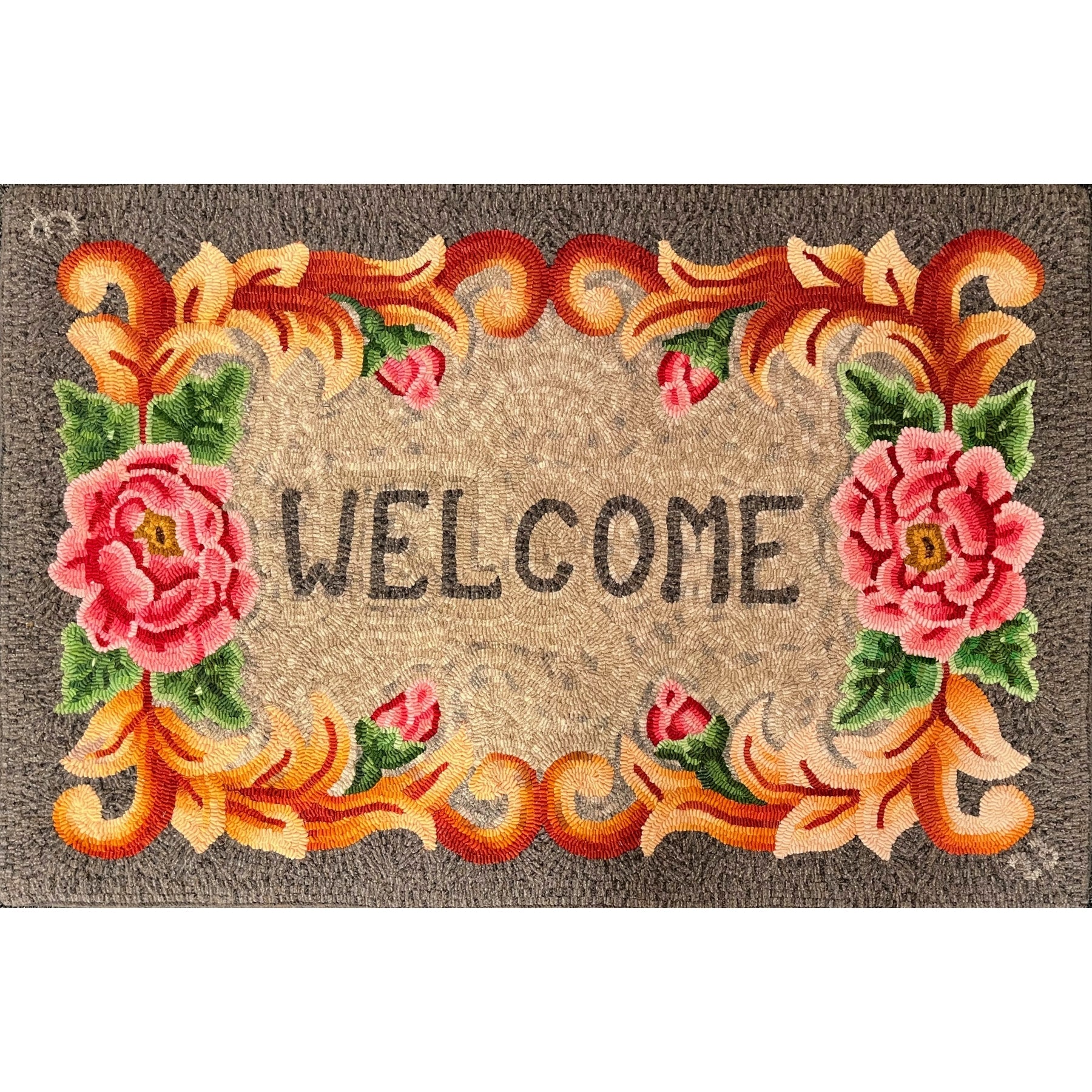An Old Fashioned Welcome, rug hooked by Linda Perilloux