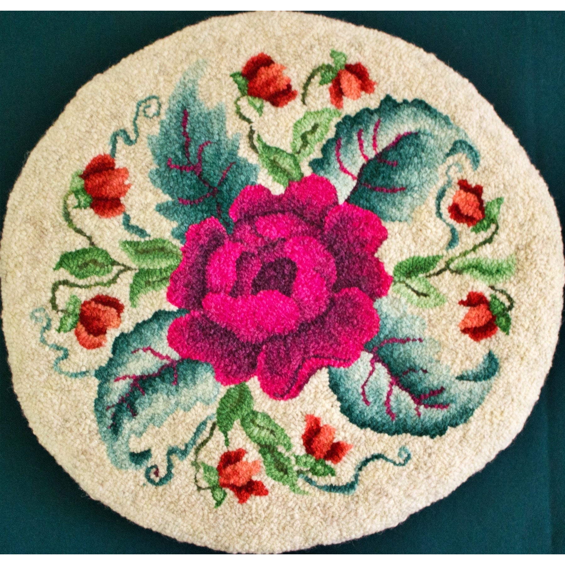 Ruthie Rose, rug hooked by Karen Duncklee