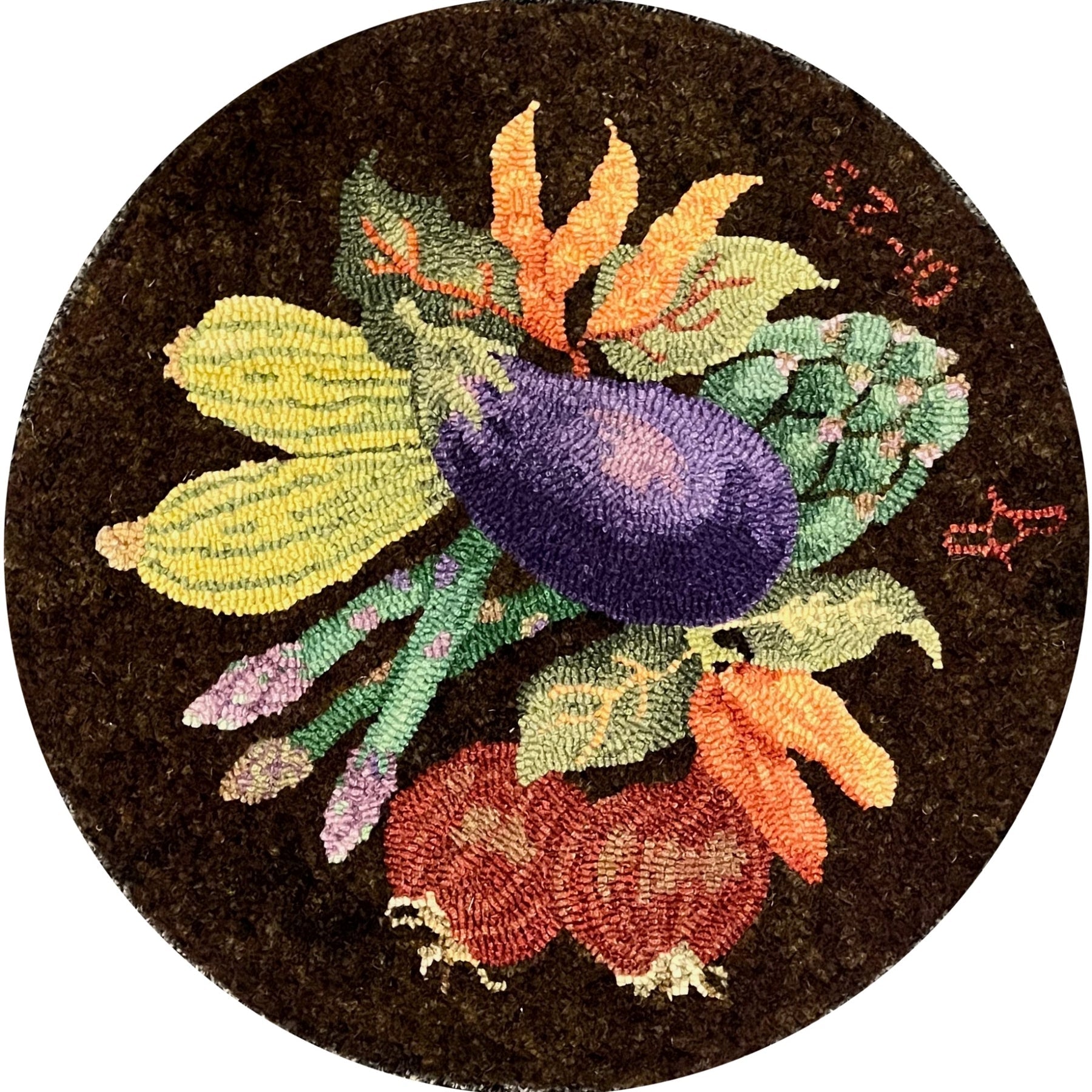 Vegetable-Eggplant, rug hooked by Linda Gillen
