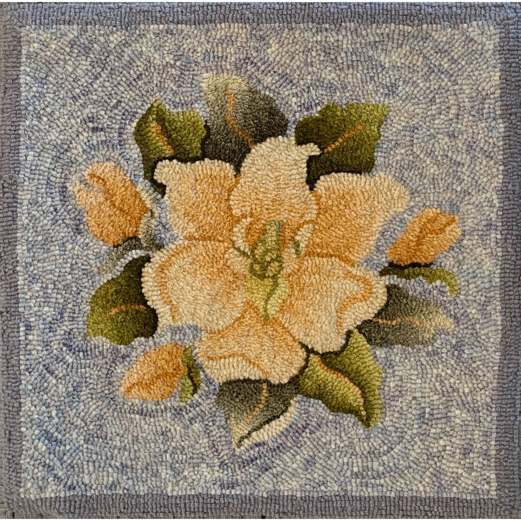 Magnolia, rug hooked by Keiko Sano