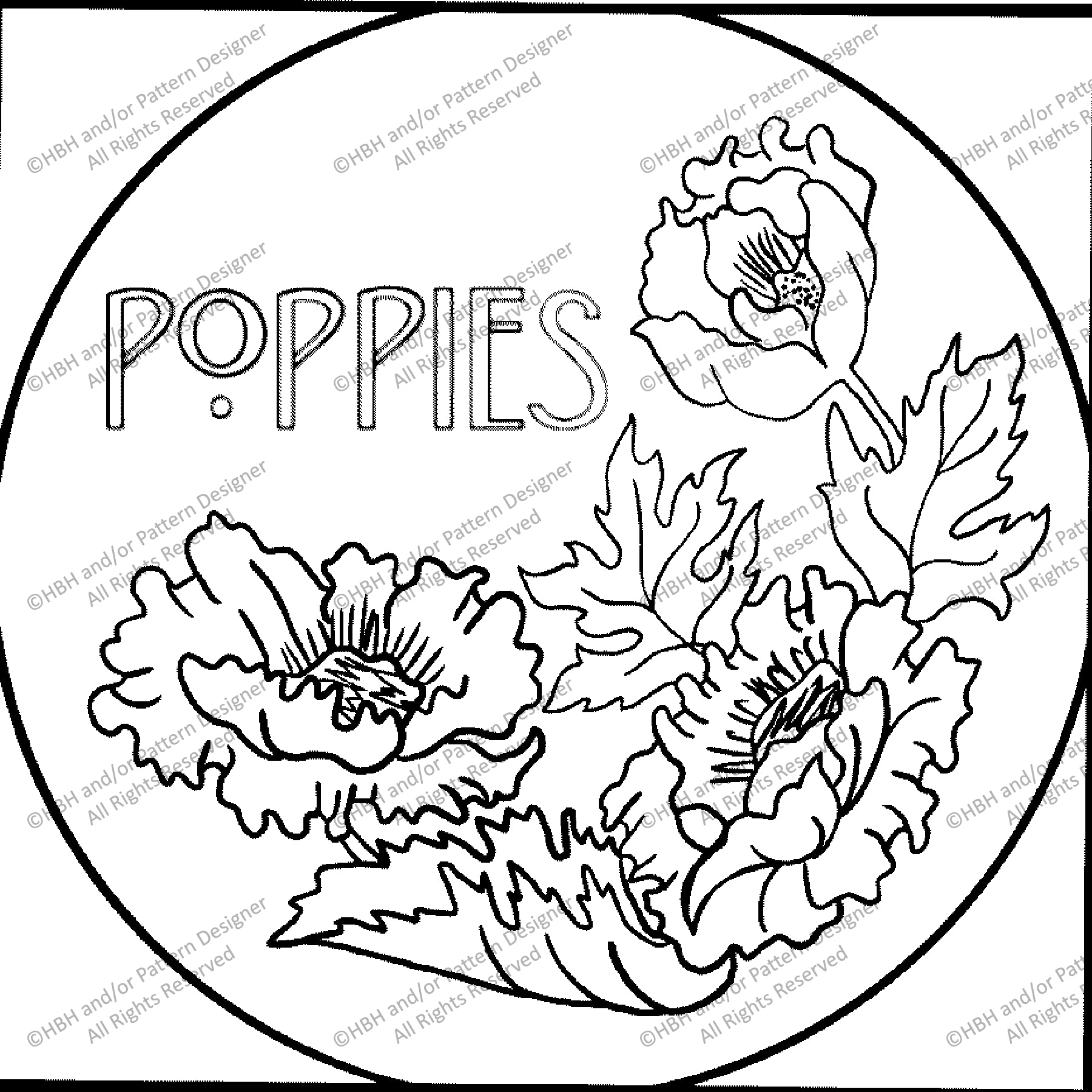 Poppies, rug hooking pattern