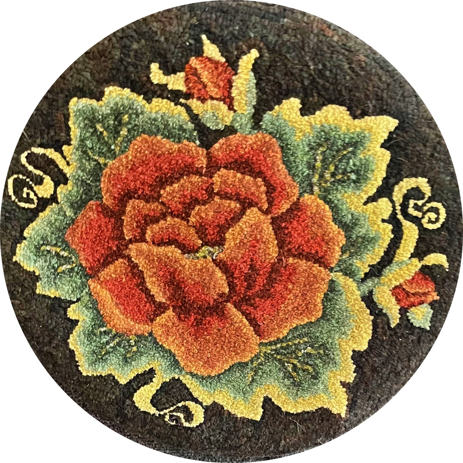 Burnham Rose, rug hooked by Benita Raliegh V1