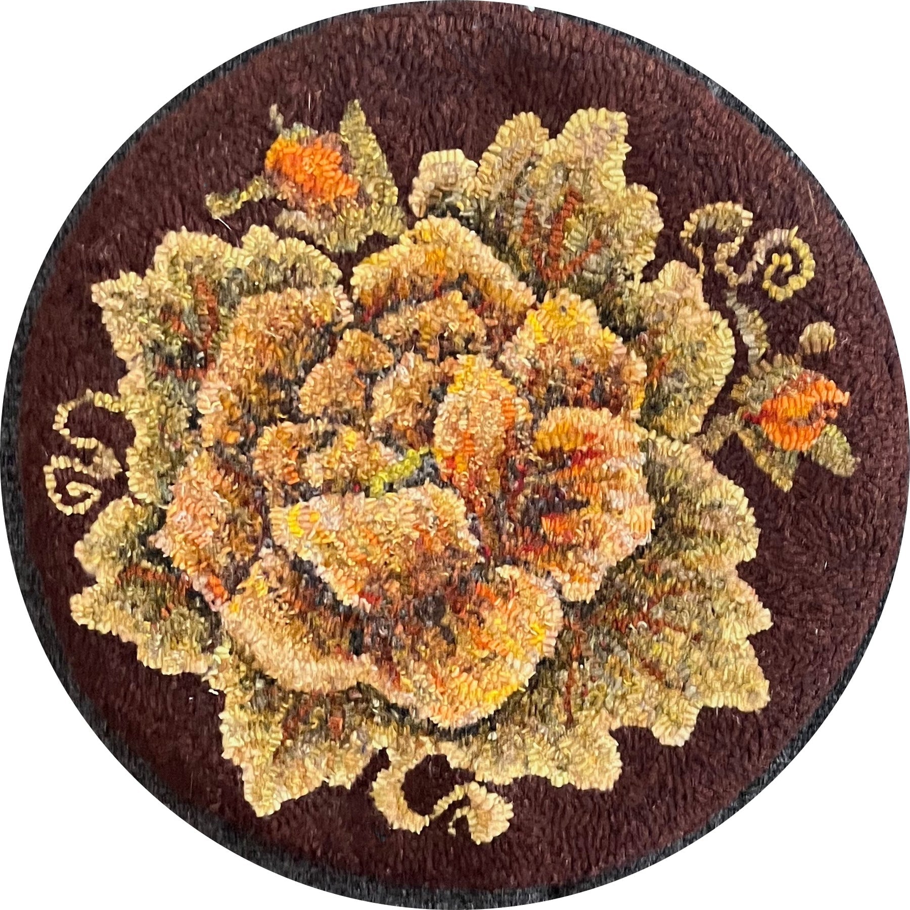 Burnham Rose, rug hooked by Benita Raliegh V2