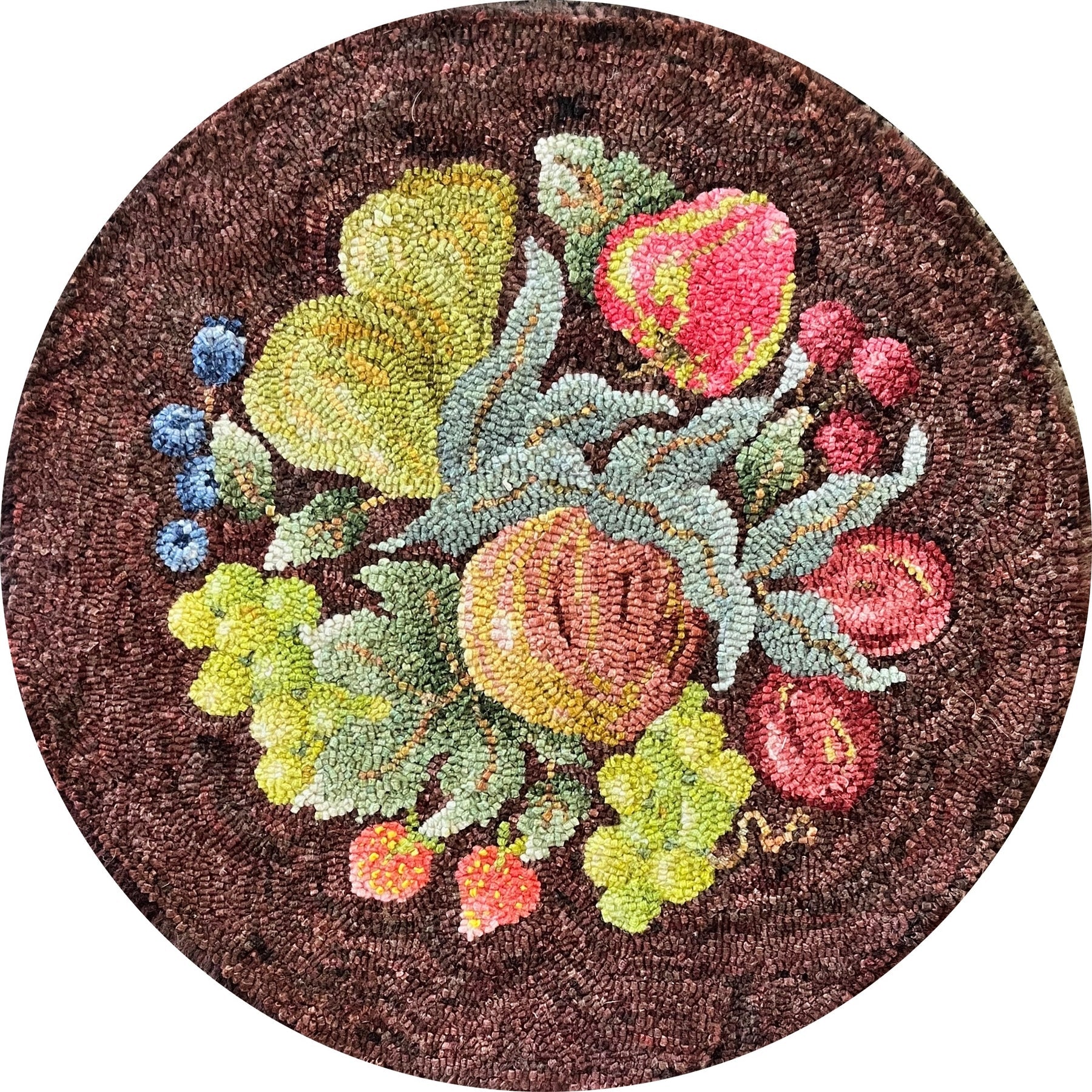 Fruit, rug hooked by Pat Sims