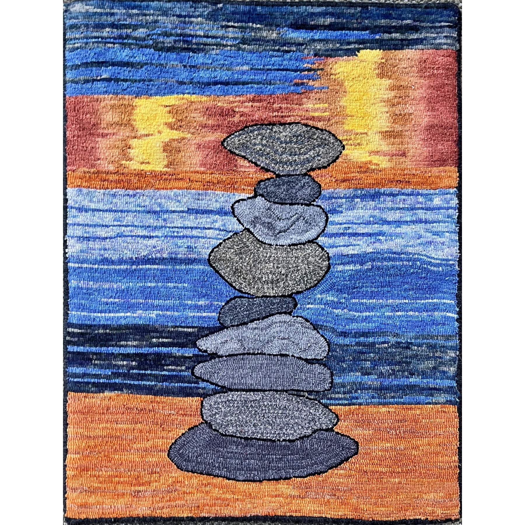 Balanced, rug hooked by Pat Fredericks