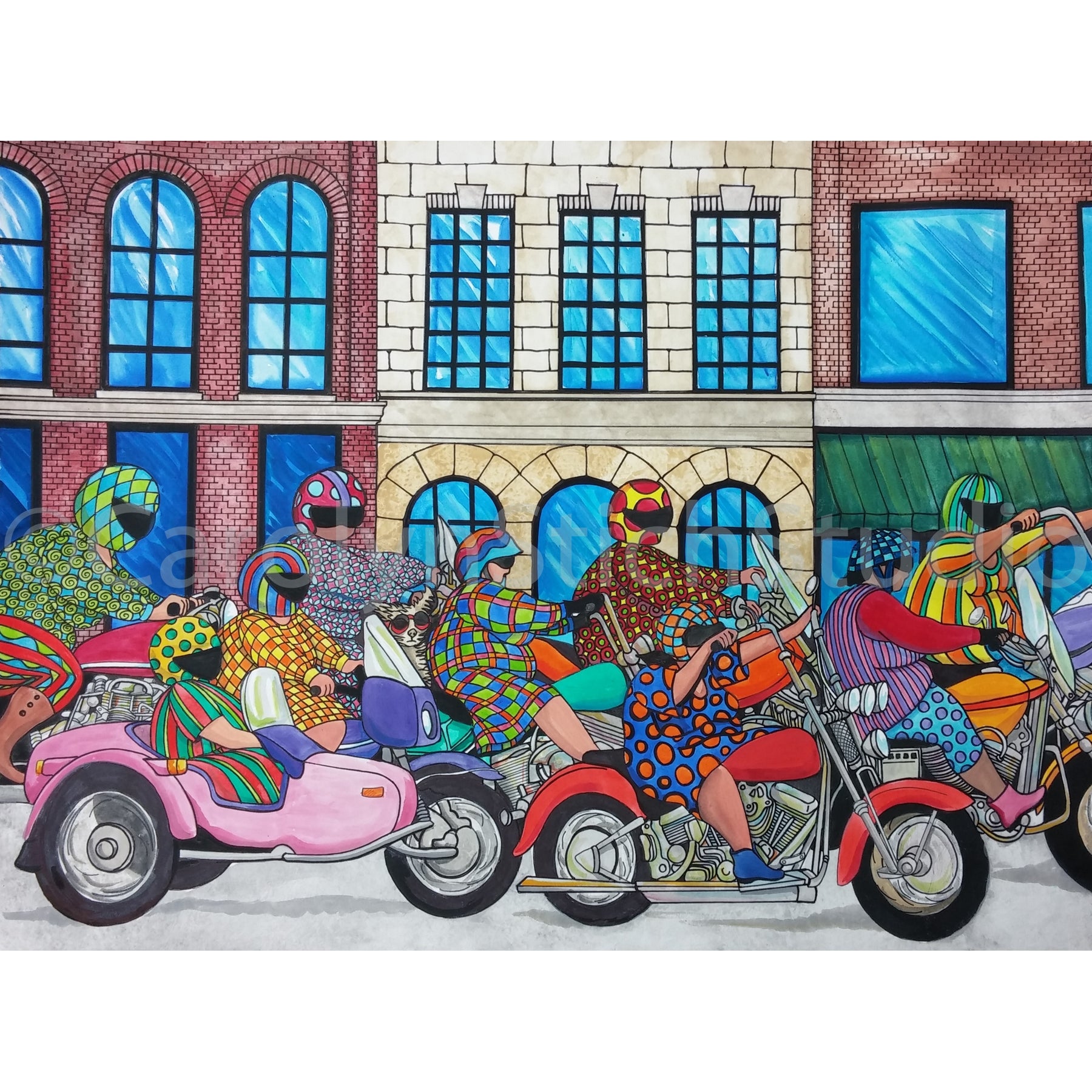 Biker Babes, rug hooking pattern