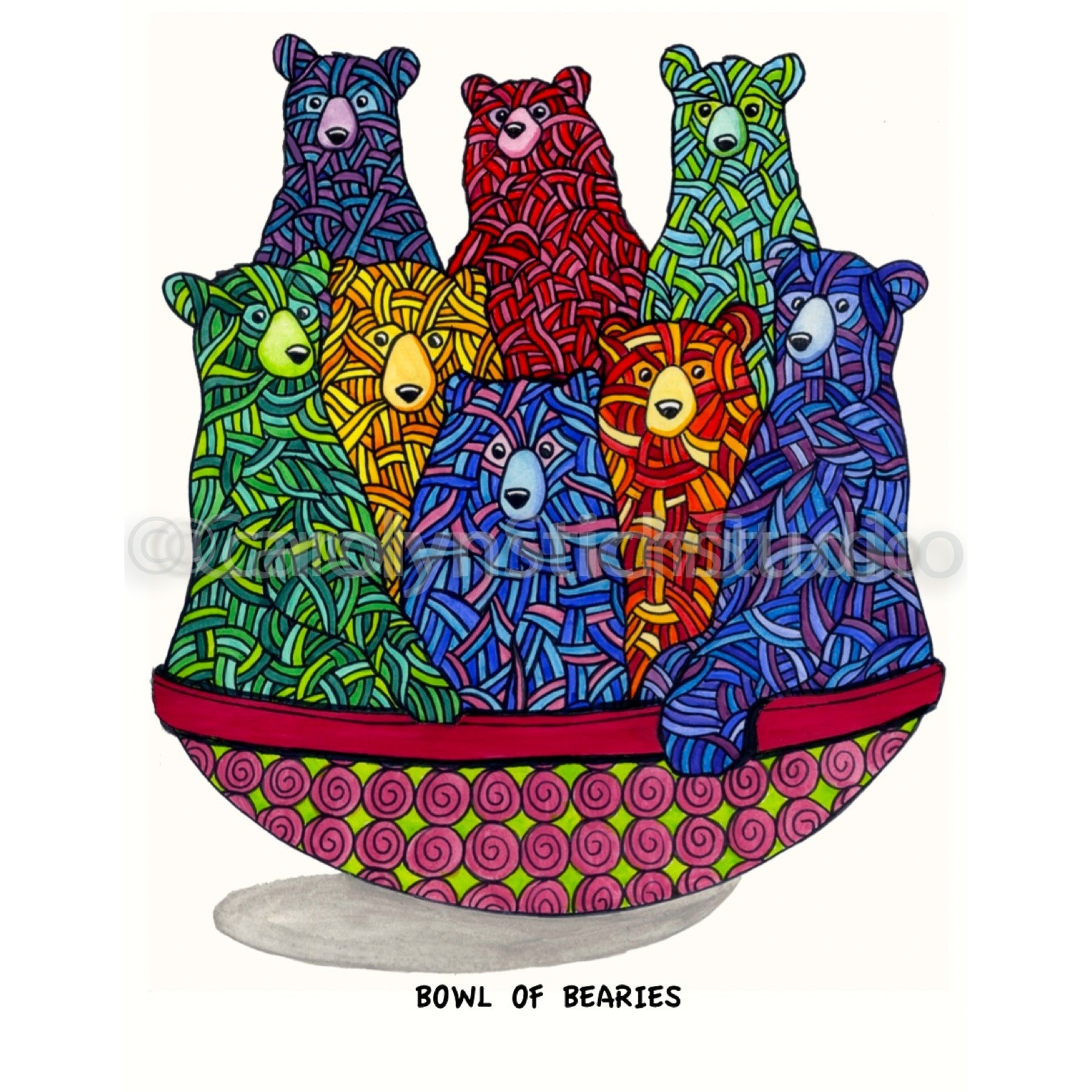 Bowl of Bearies, rug hooking pattern