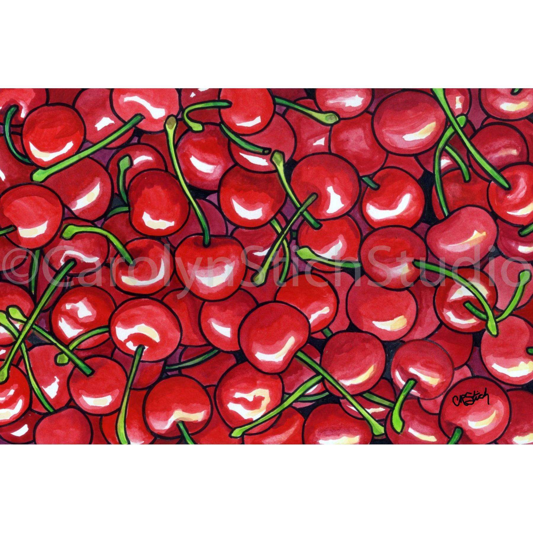 Cherries in a Basket, rug hooking pattern