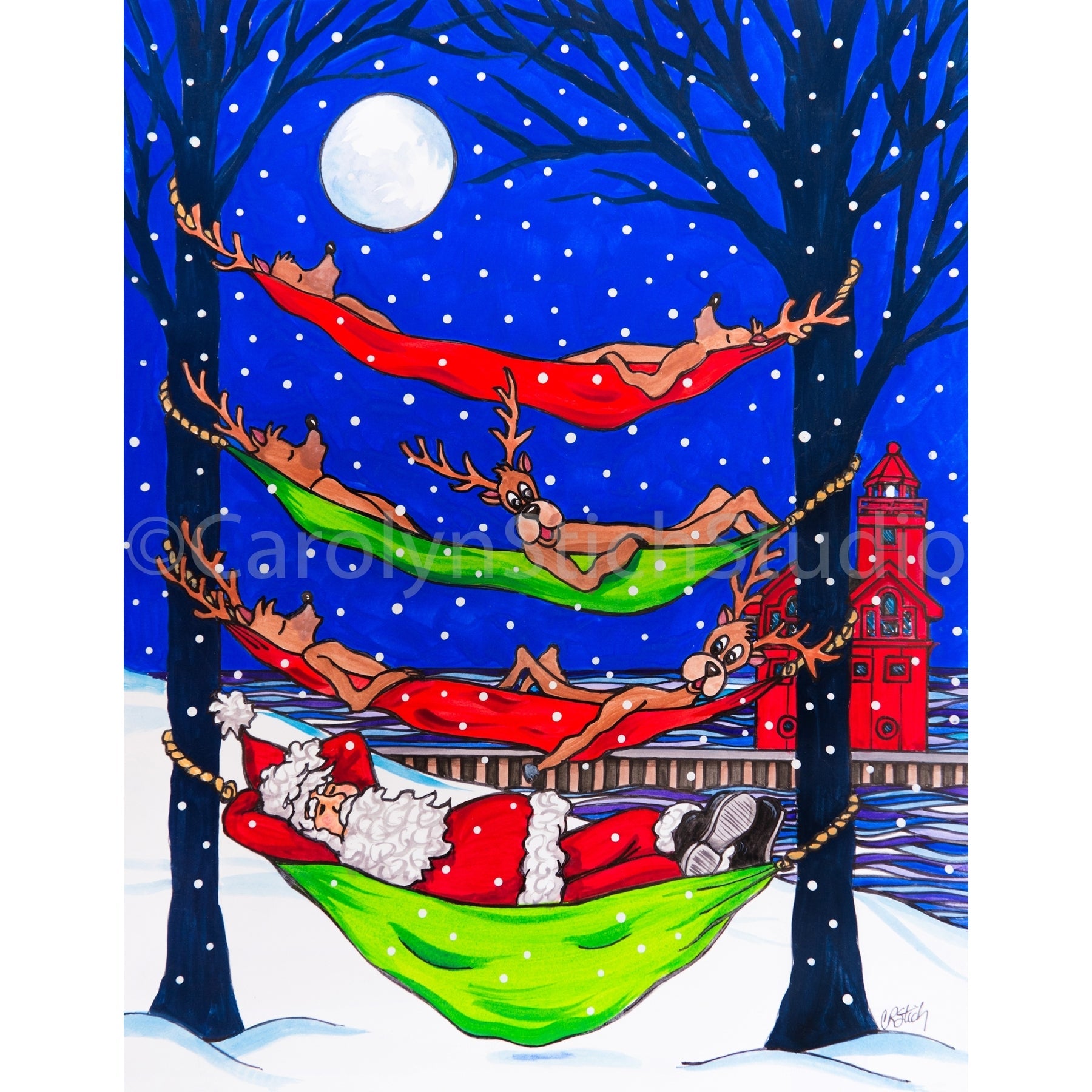 Hammocking Santa at Big Red, rug hooking pattern