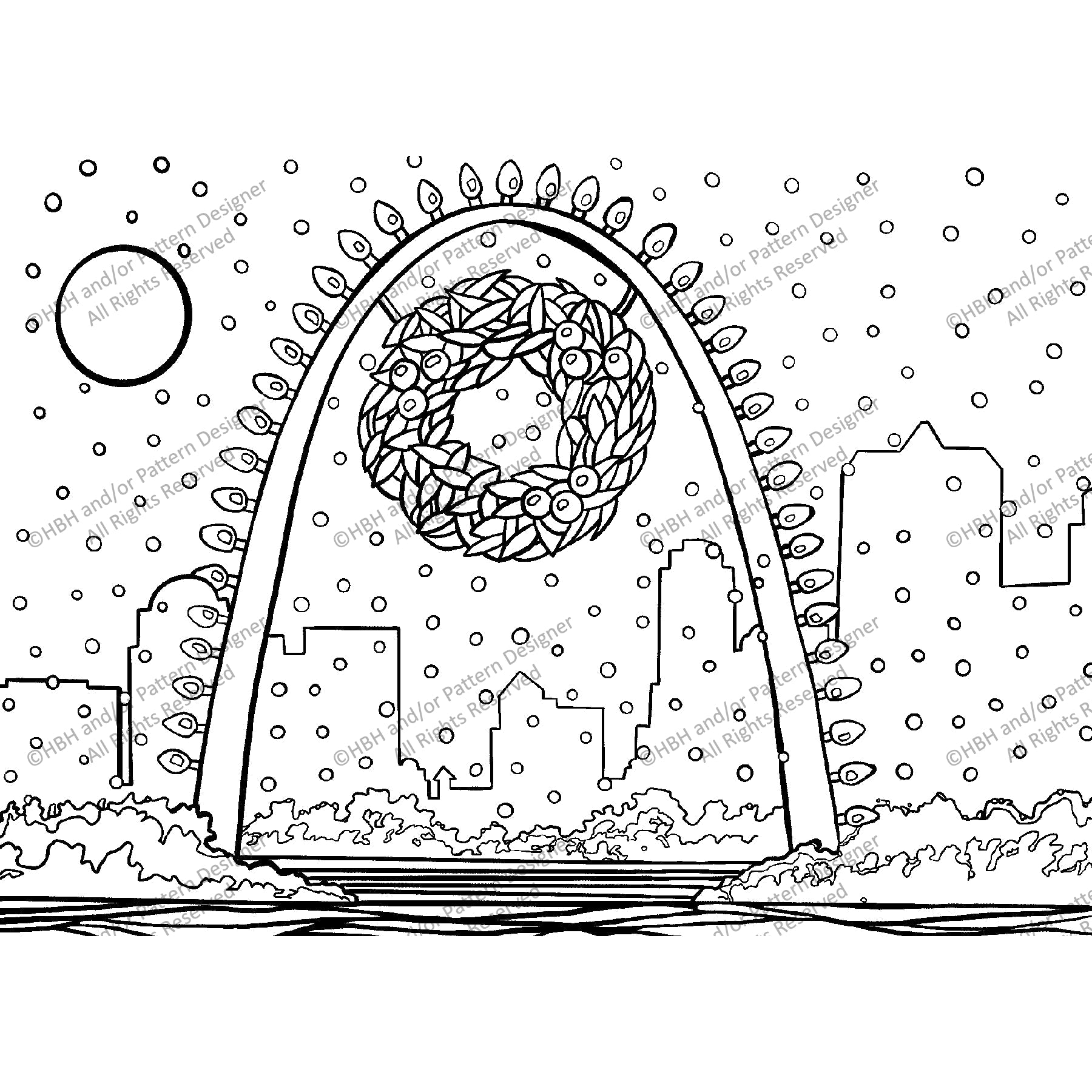 Happy Holidays St Louis, rug hooking pattern