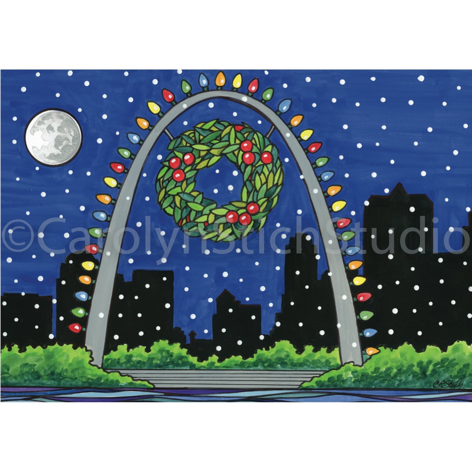 Happy Holidays St Louis, rug hooking pattern