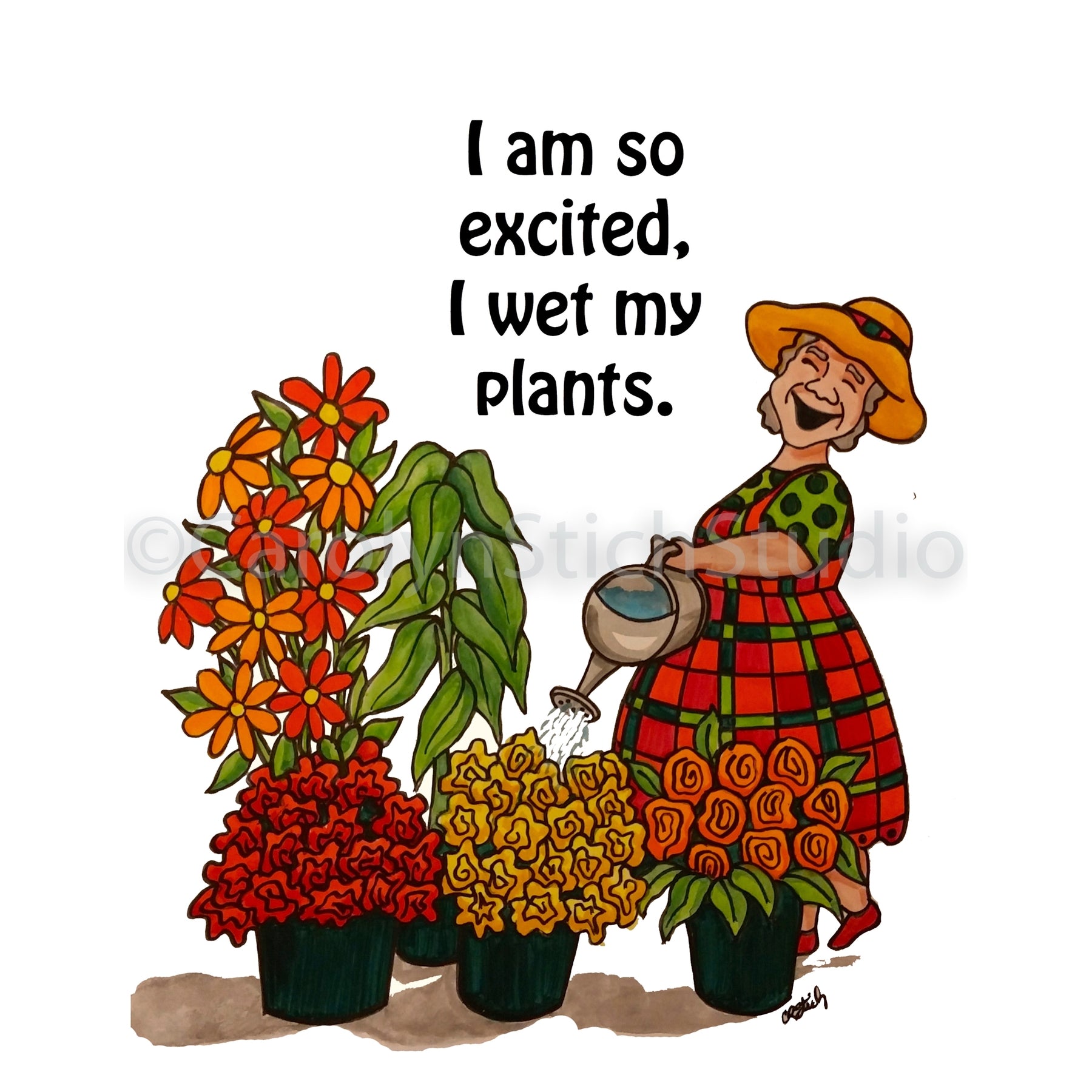 I Wet My Plants, rug hooking pattern