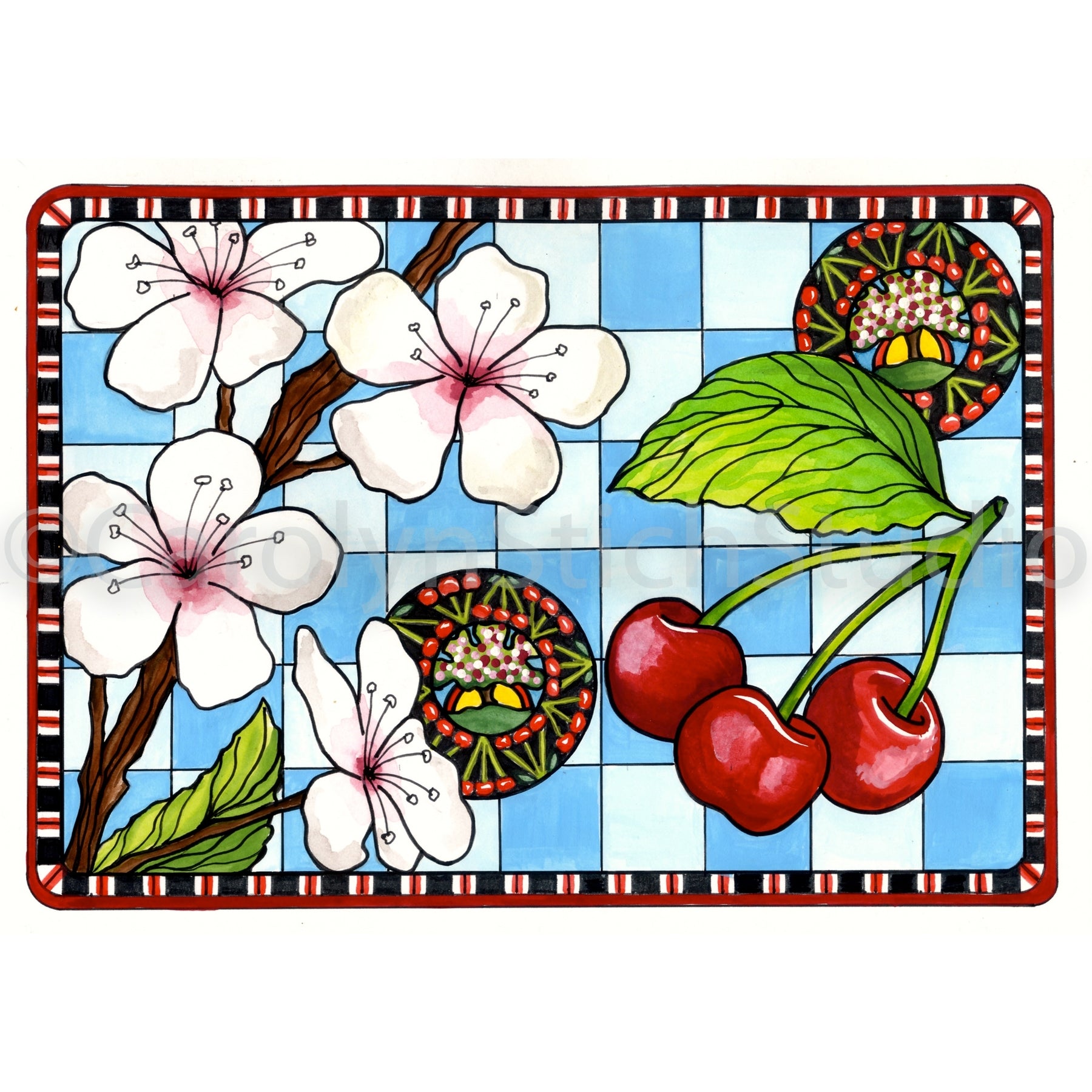 Michigan Cherries, rug hooking pattern