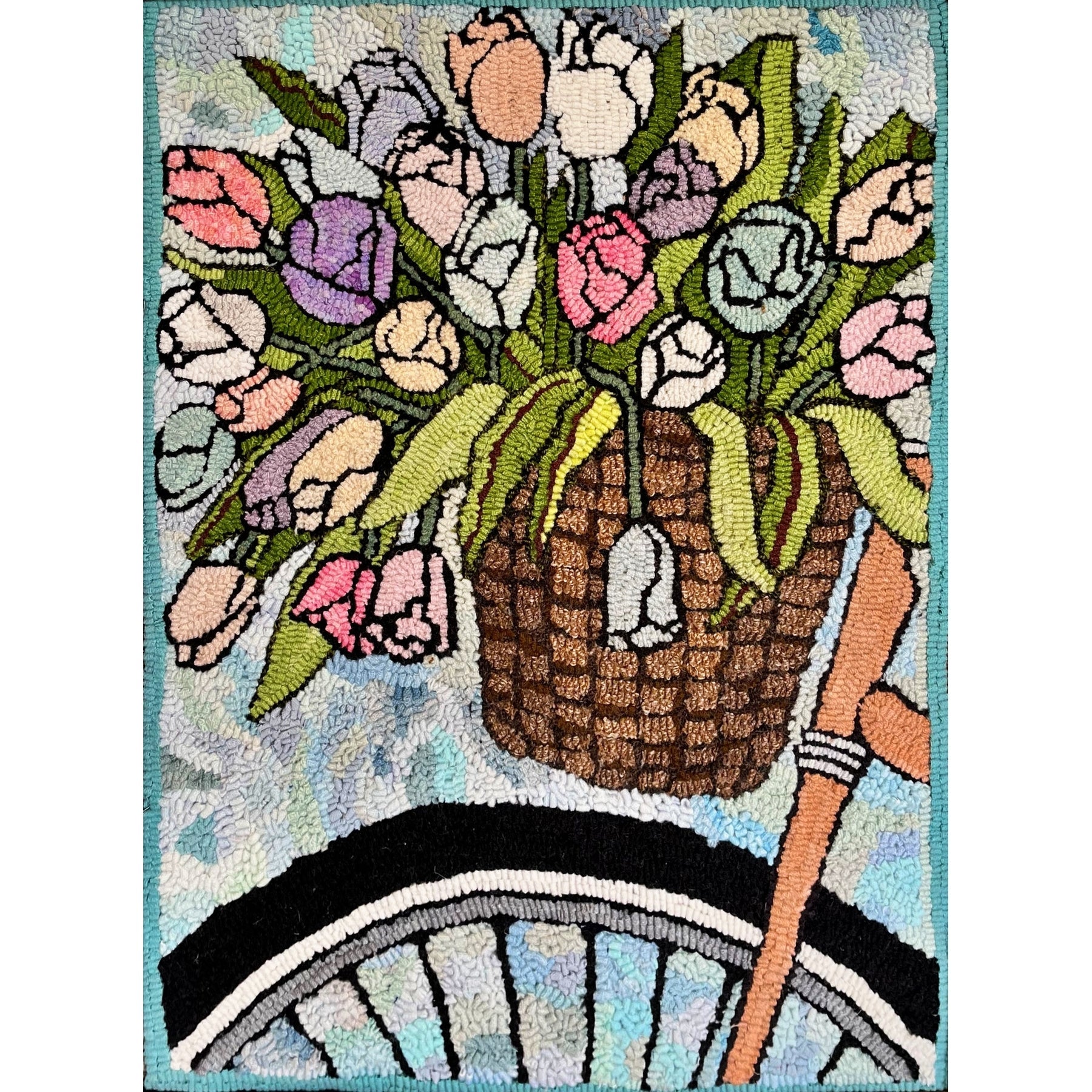 Pedal Petals, rug hooked by Michele Wise