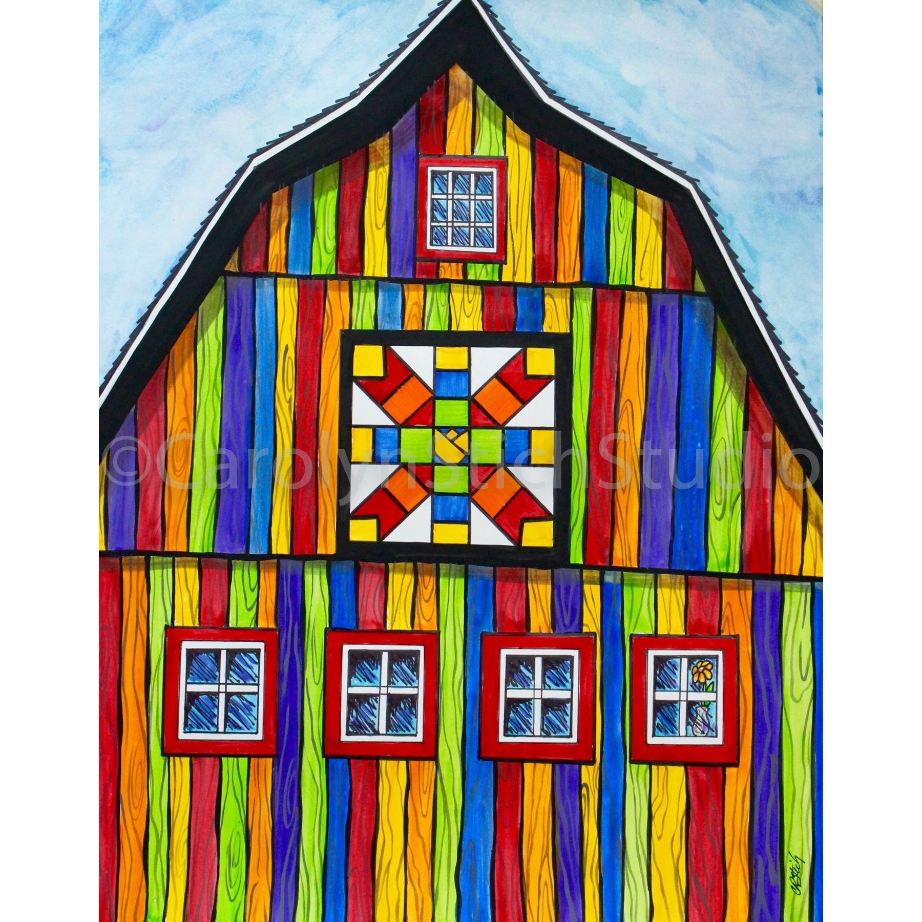 Primsacolor Barn, rug hooking pattern