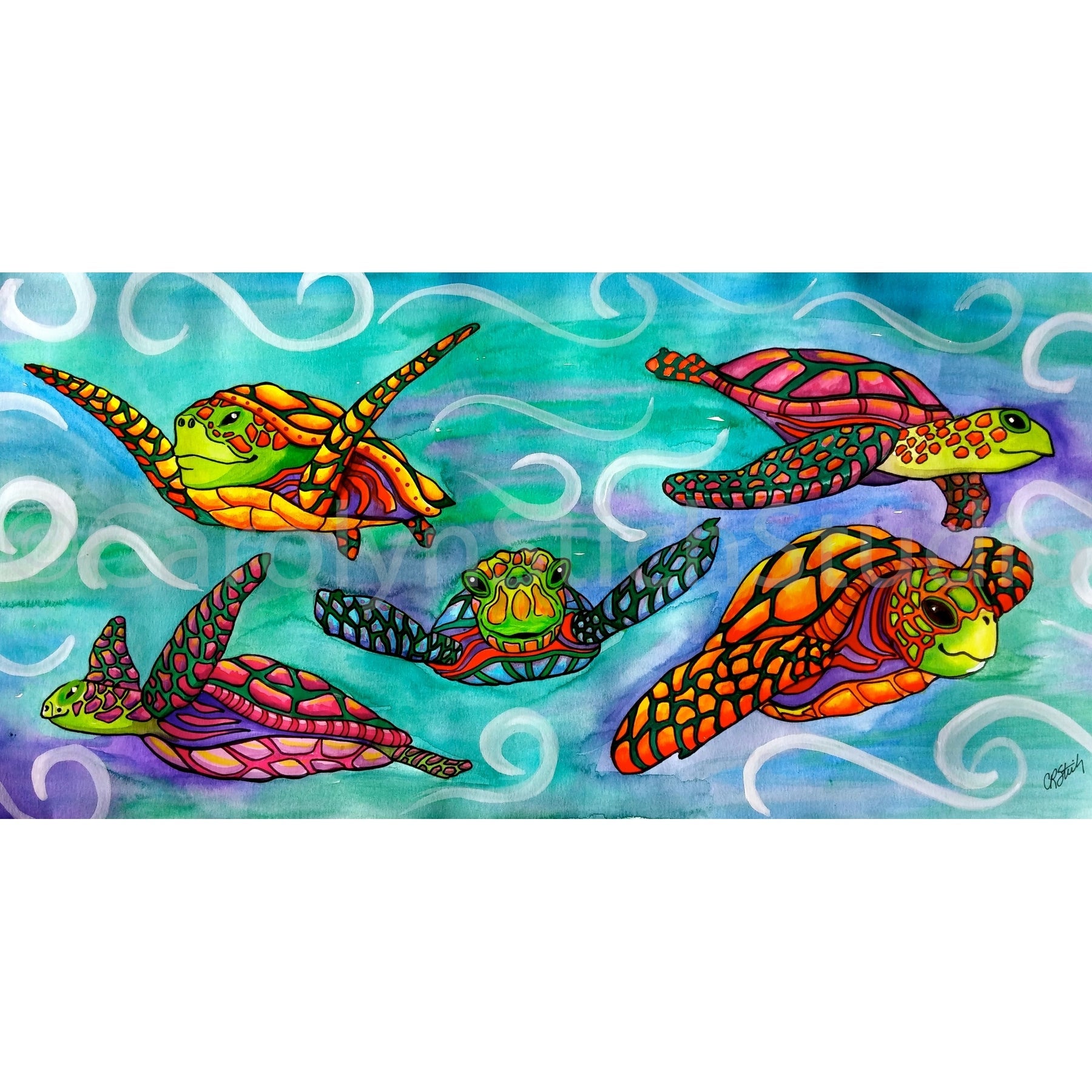 Sea Turtles, rug hooking pattern