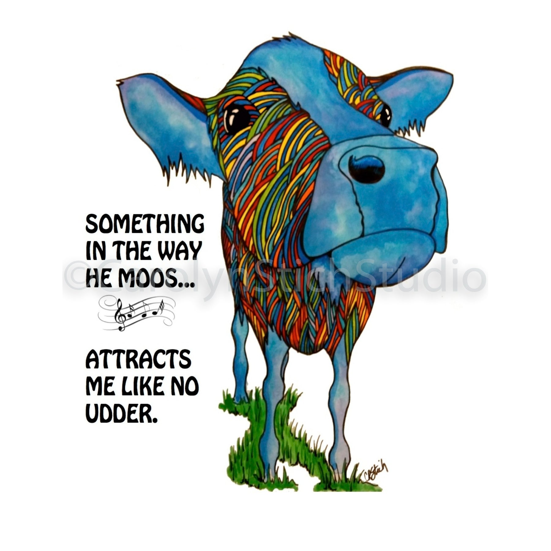 Something in the Way He Moos, rug hooking pattern