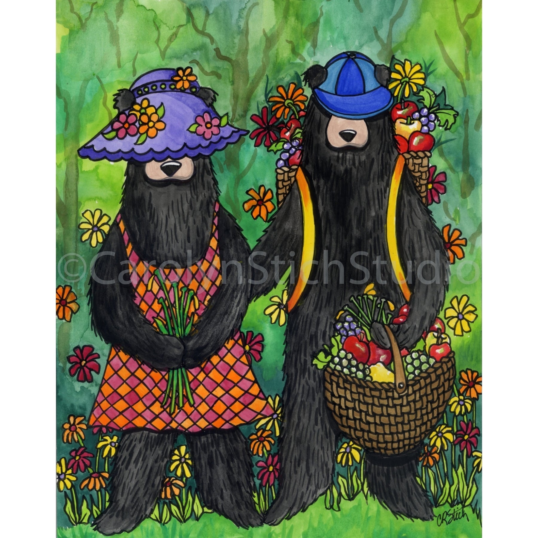 Spring Bears, rug hooking pattern