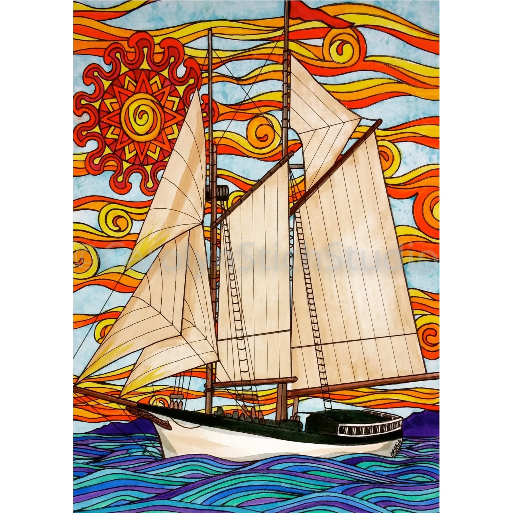 Tall Ship Manitou, rug hooking pattern