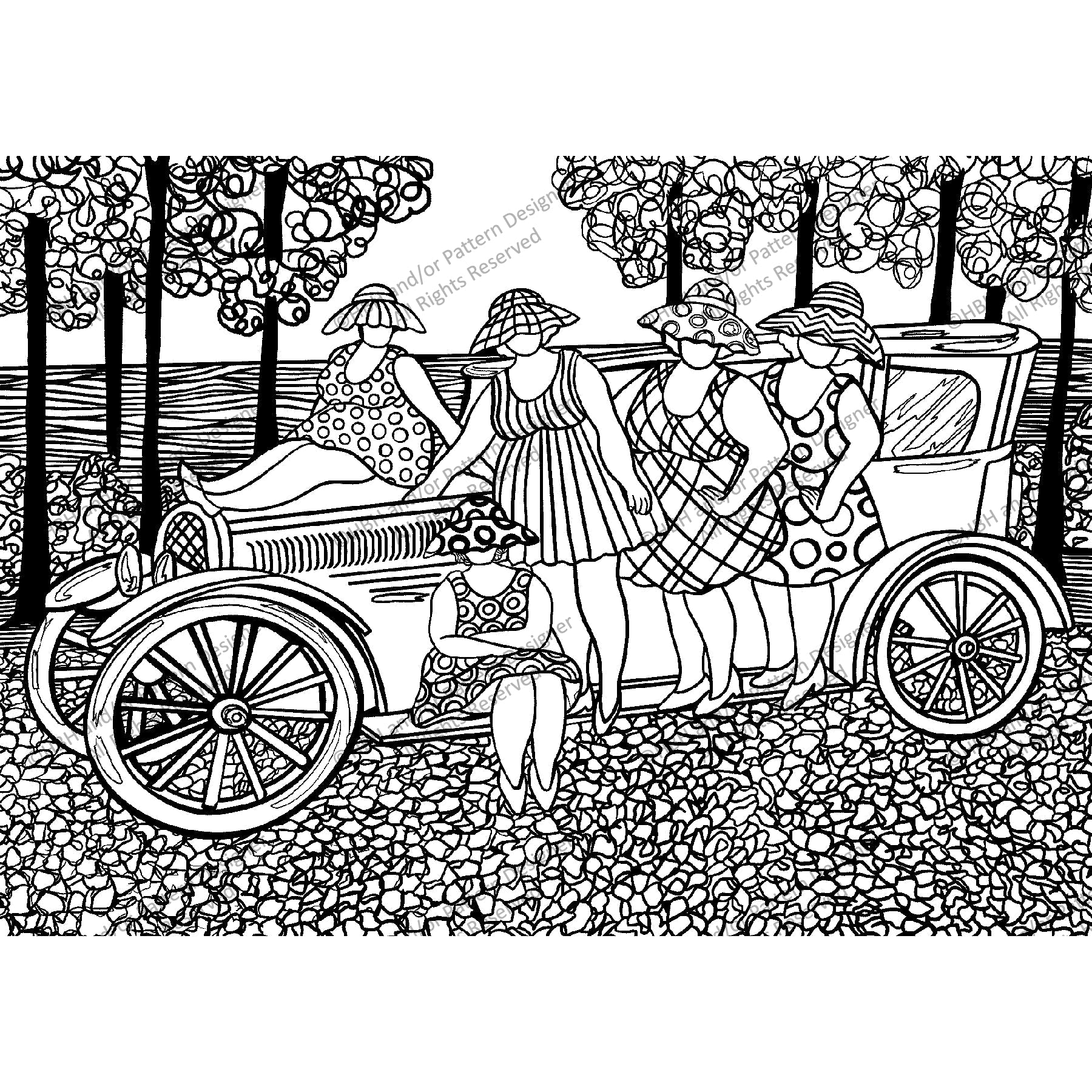 The Girls Coming Together, rug hooking pattern