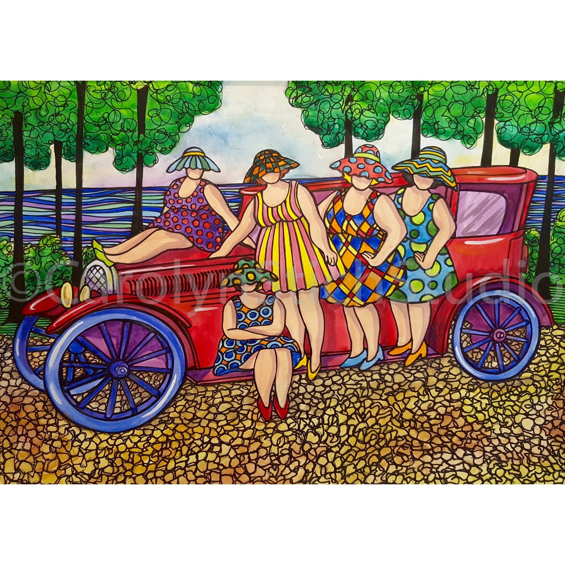 The Girls Coming Together, rug hooking pattern