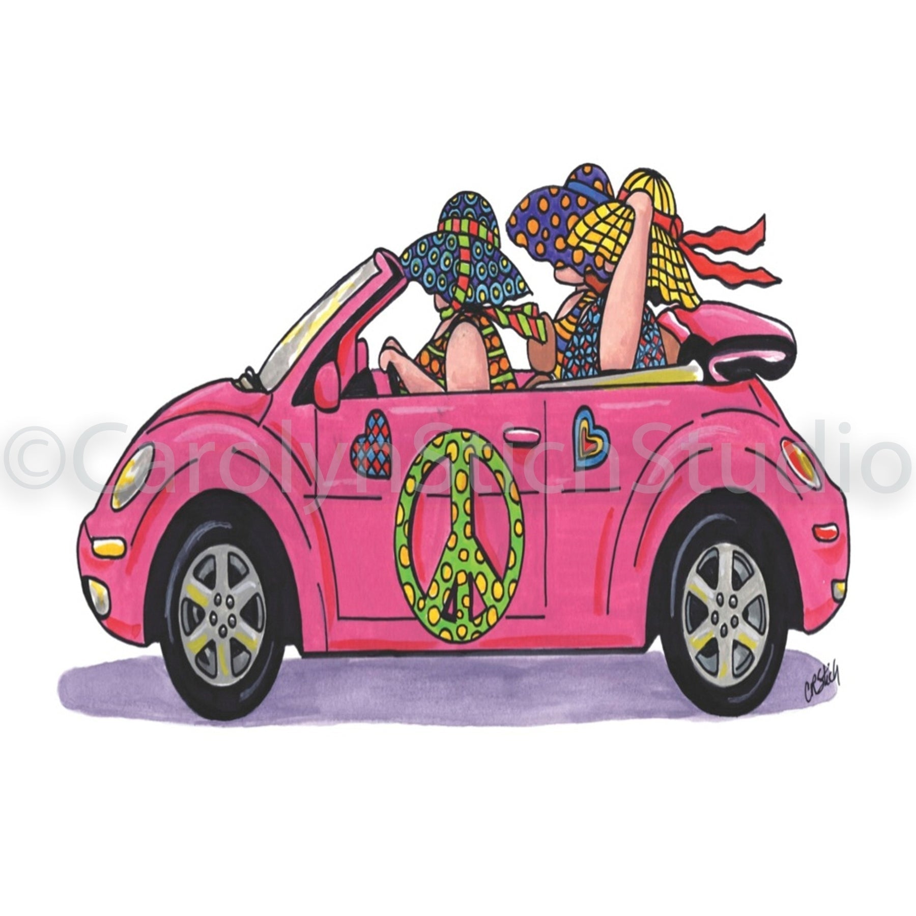 The Girls Cruisin in Style, rug hooking pattern