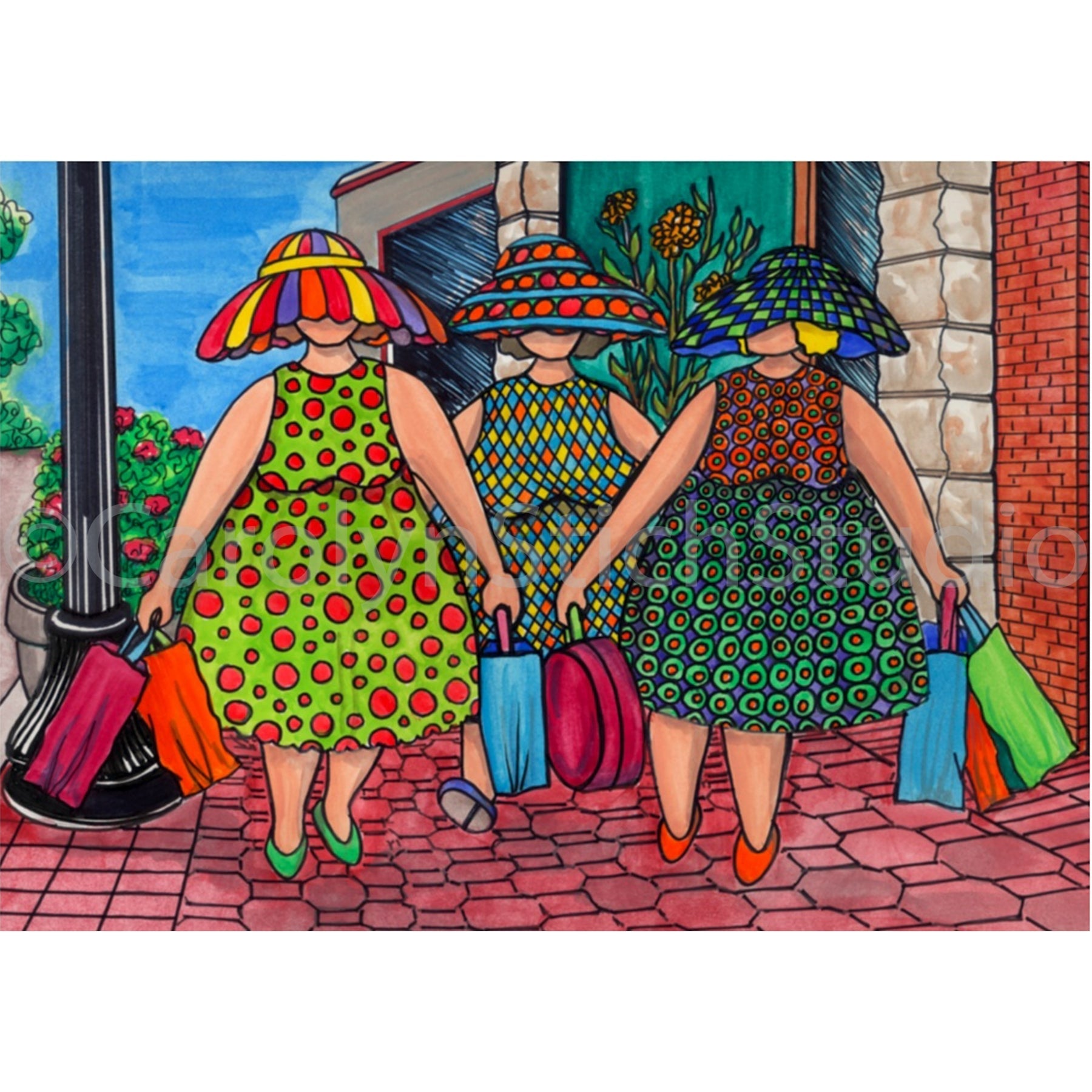 The Girls Going Shopping, rug hooking pattern