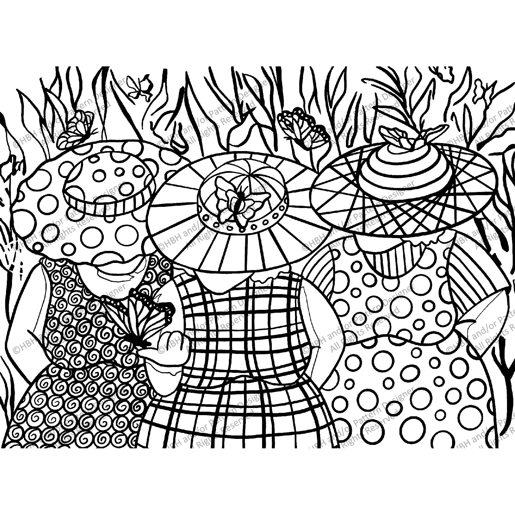 The Girls in the Butterfly House, rug hooking pattern