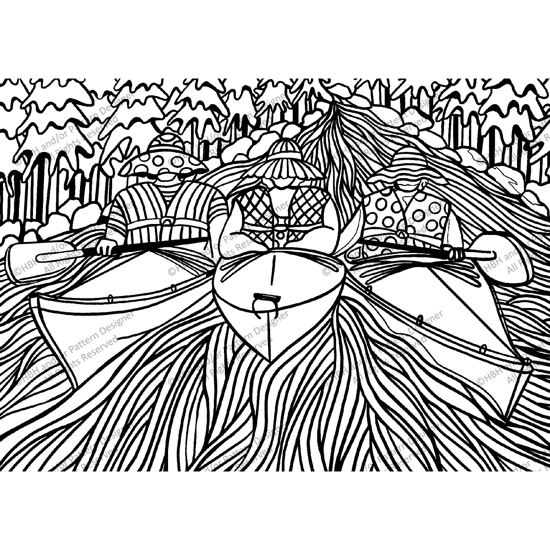 The Girls Kayaking the River, rug hooking pattern