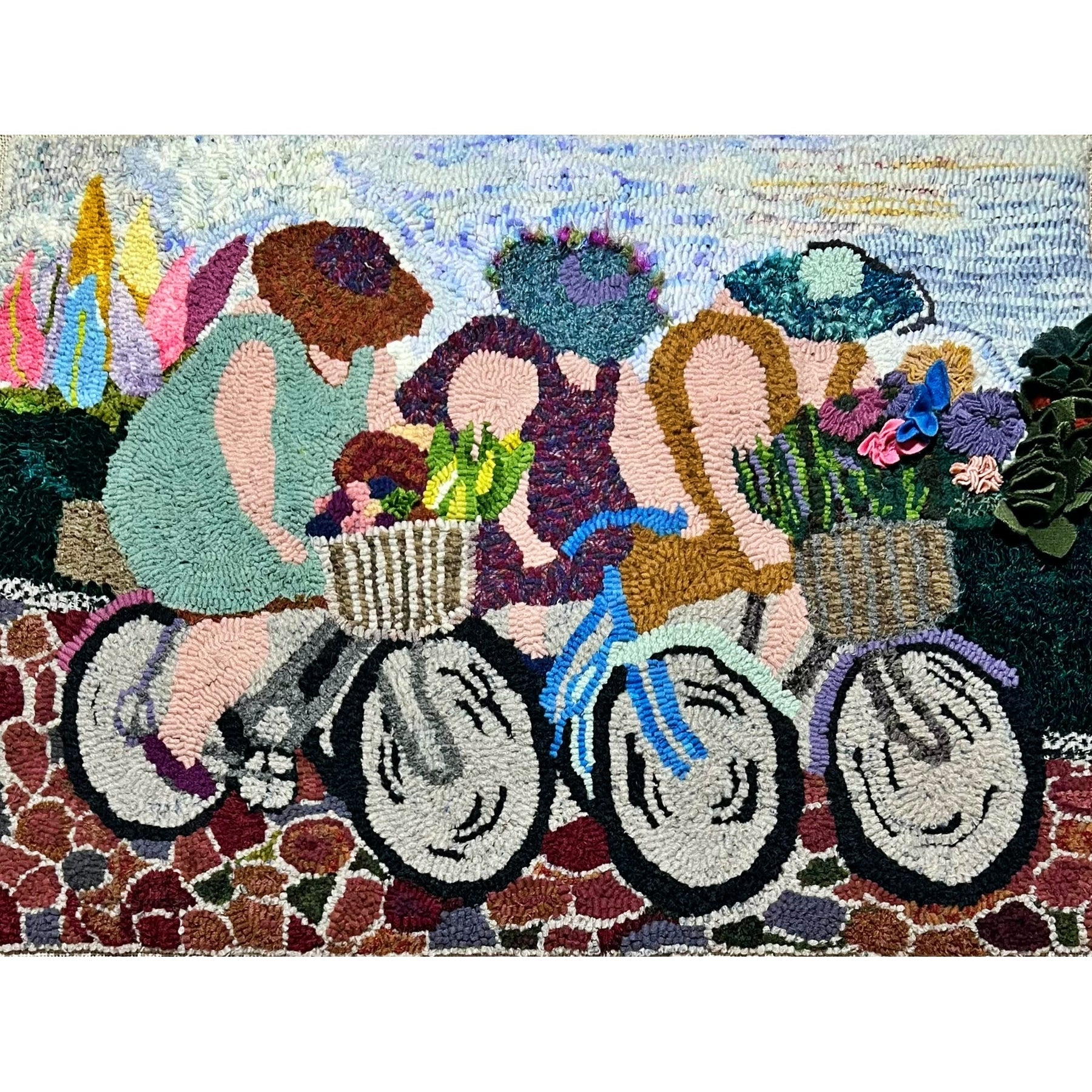 The Girls On the Road, rug hooked by Linda Mensching