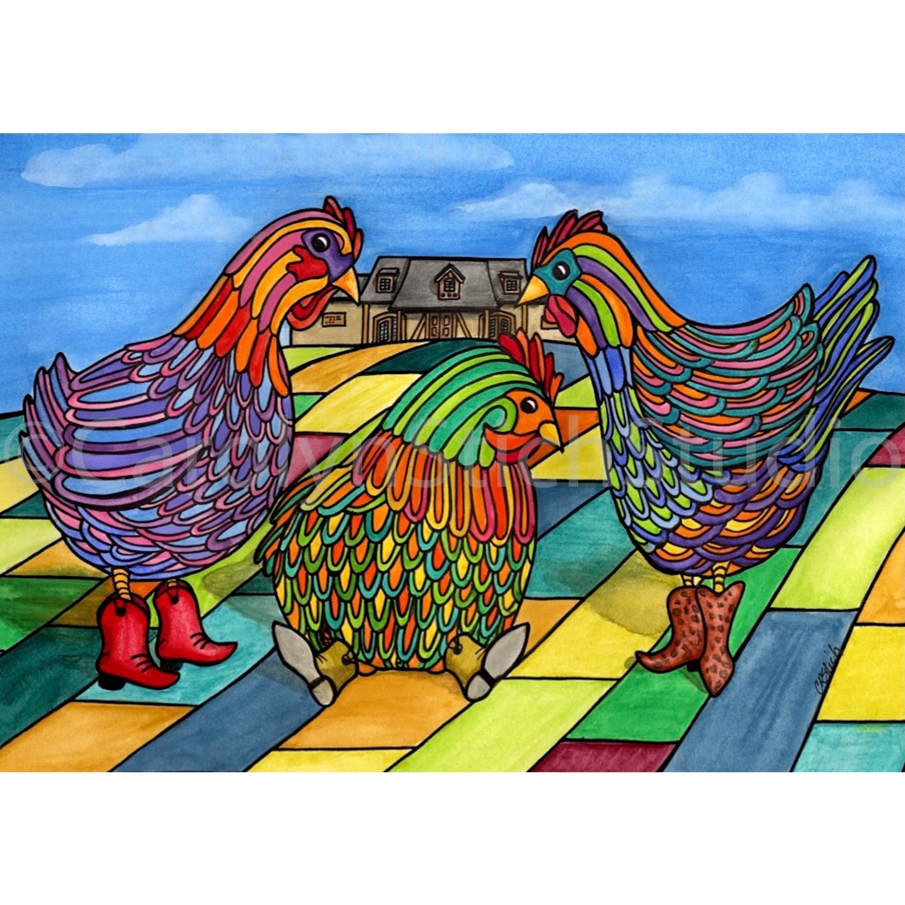 Three French Hens, rug hooking pattern